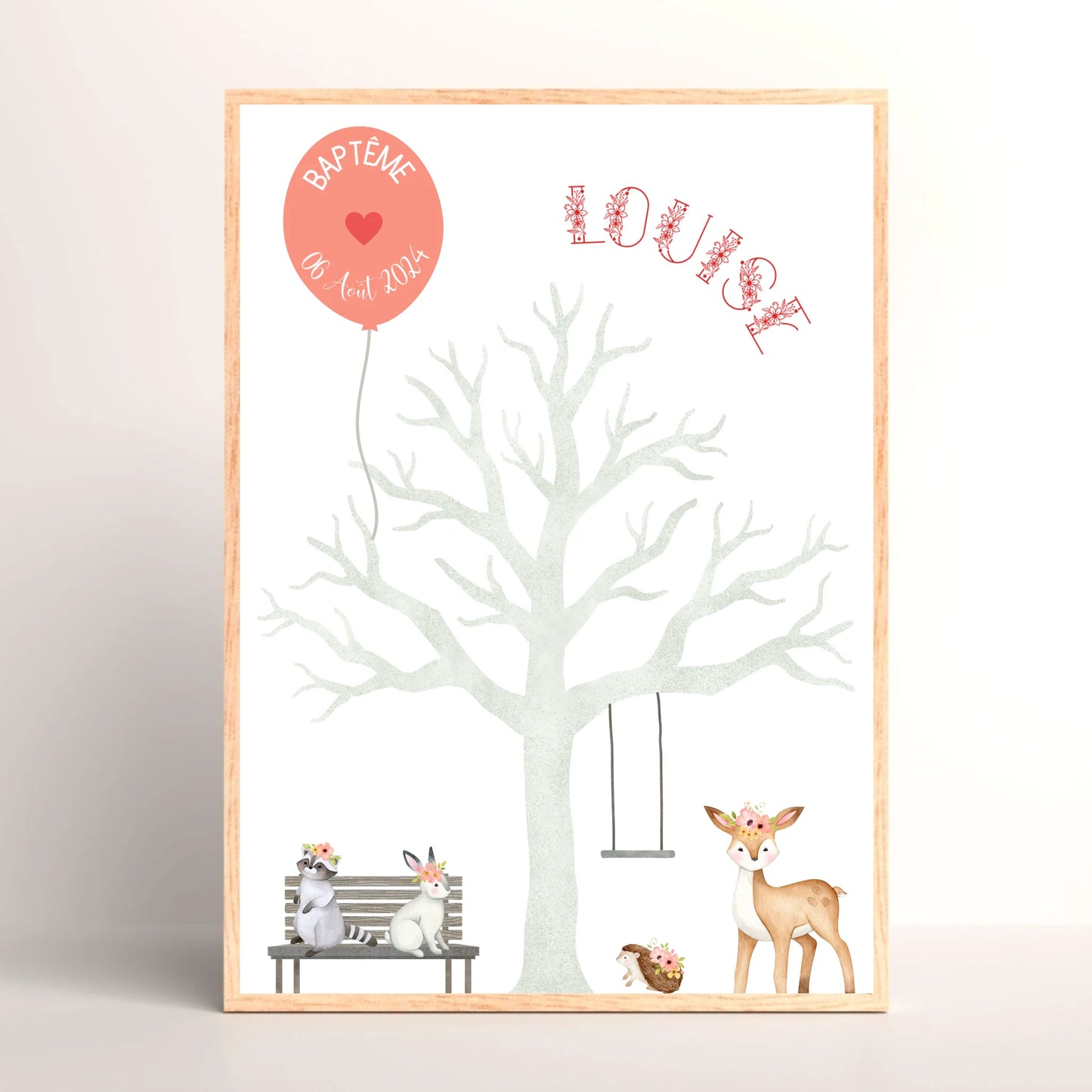Affiche personnalisée - Baptême ou Anniversaire arbre à empreintes aniPlume Revedor