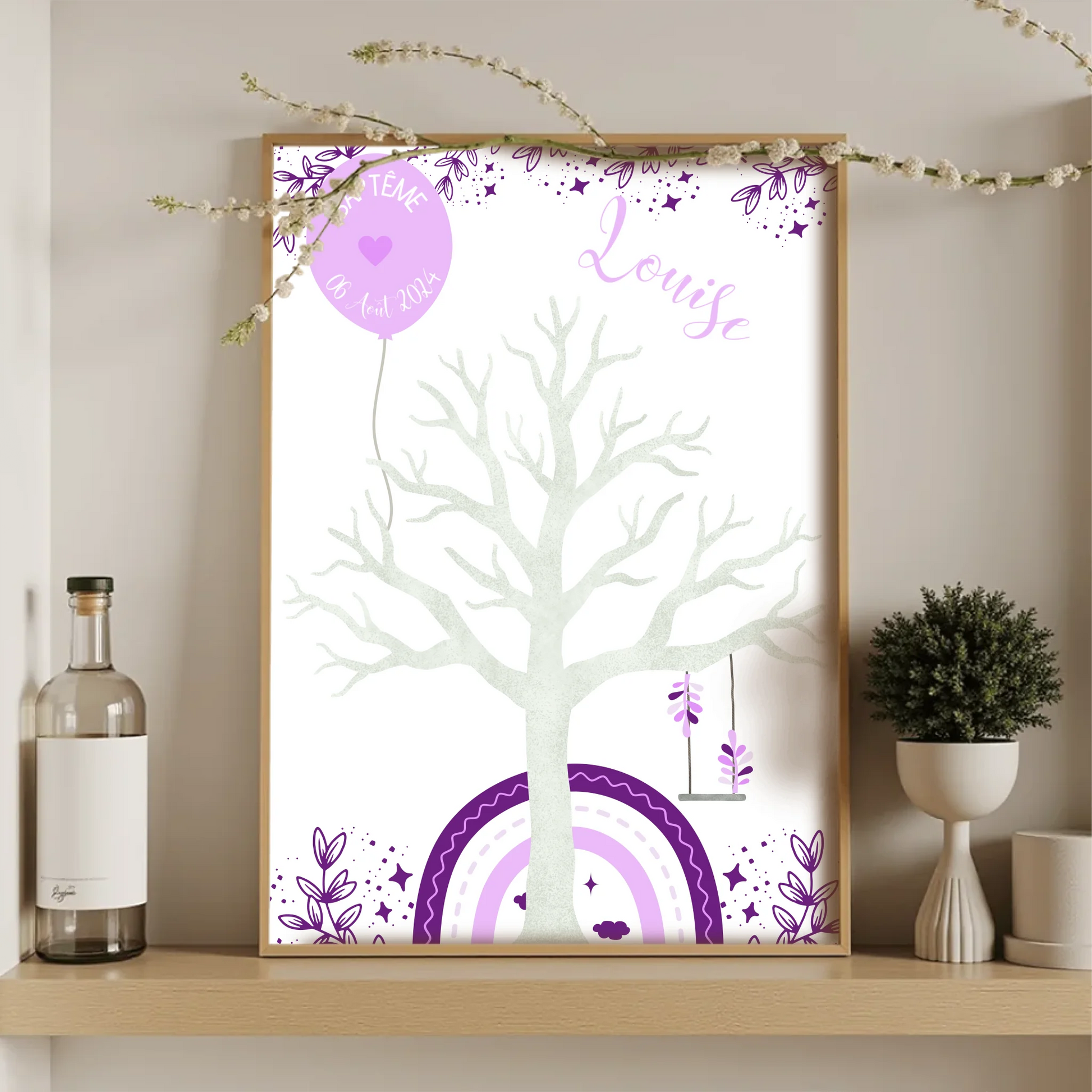 Affiche personnalisée - Baptême ou Anniversaire arbre à empreintes arcPlume Revedor