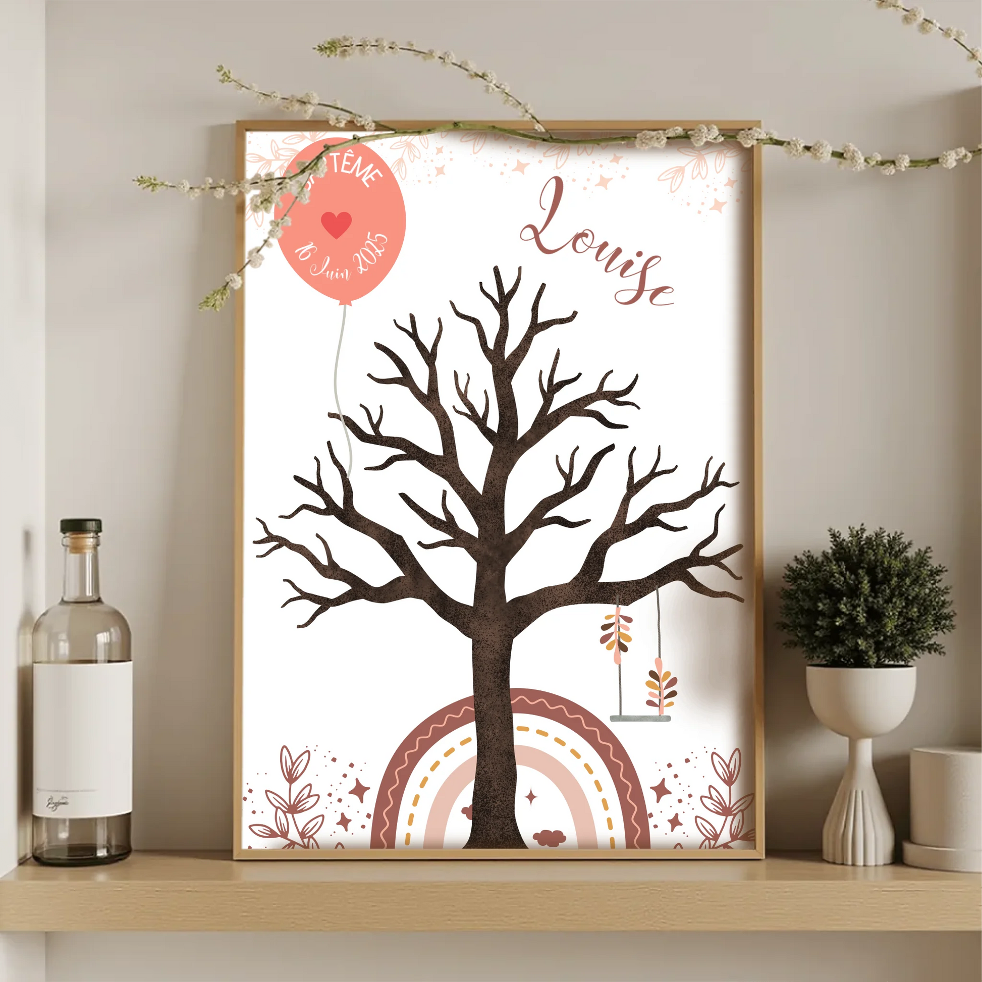 Affiche personnalisée - Baptême ou Anniversaire arbre à empreintes arcPlume Revedor