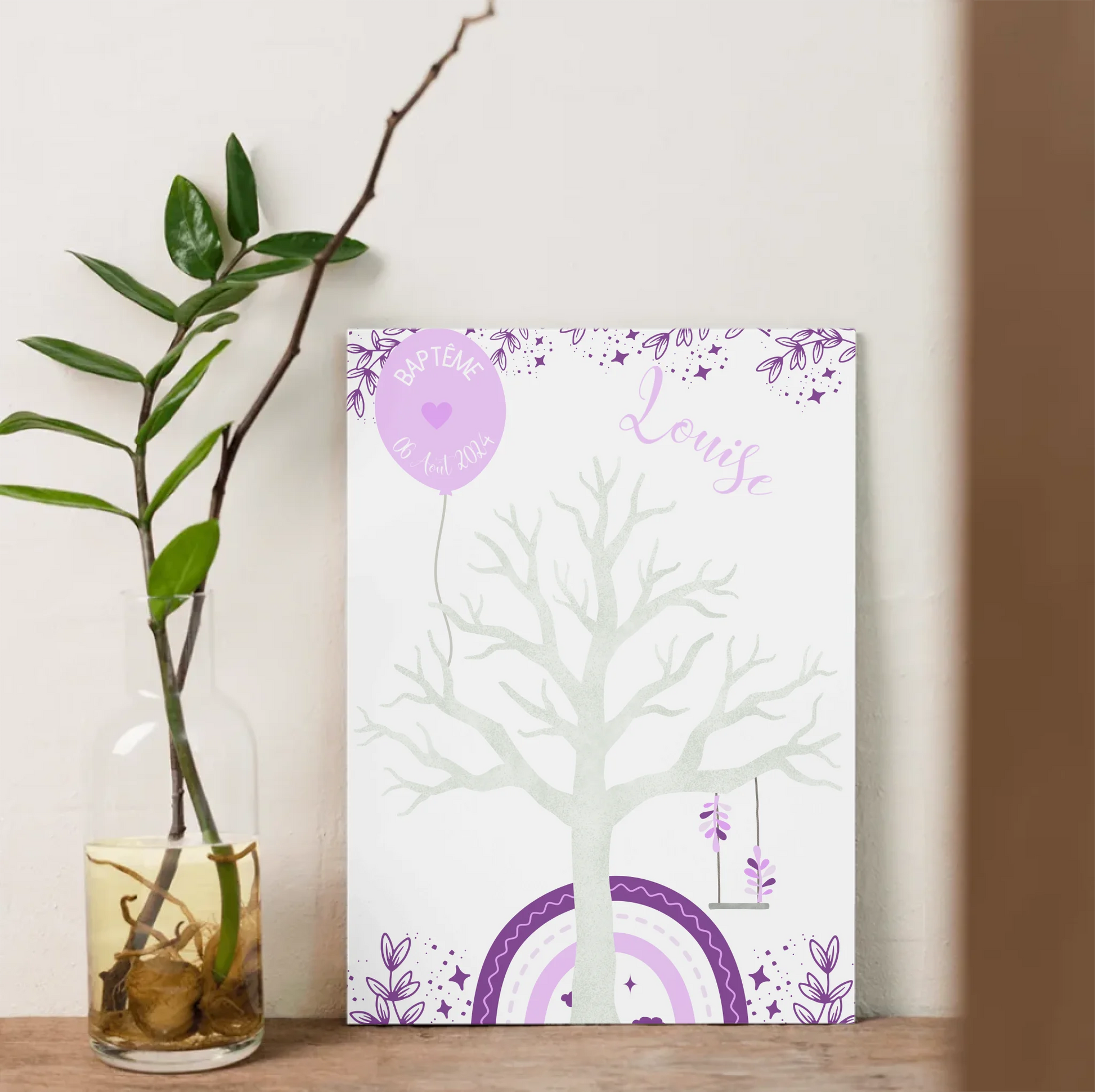 Affiche personnalisée - Baptême ou Anniversaire arbre à empreintes arcPlume Revedor