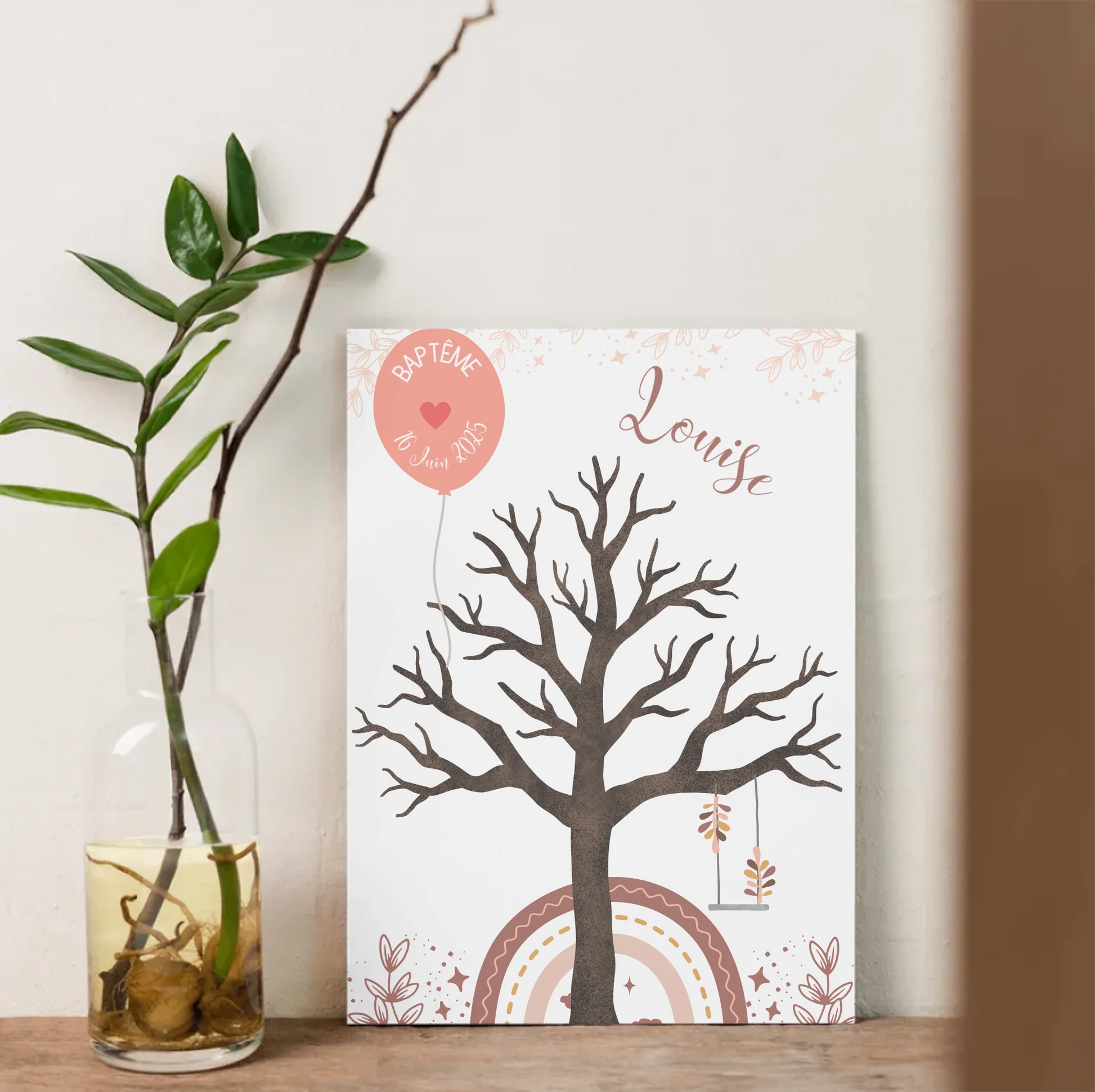 Affiche personnalisée - Baptême ou Anniversaire arbre à empreintes arcPlume Revedor