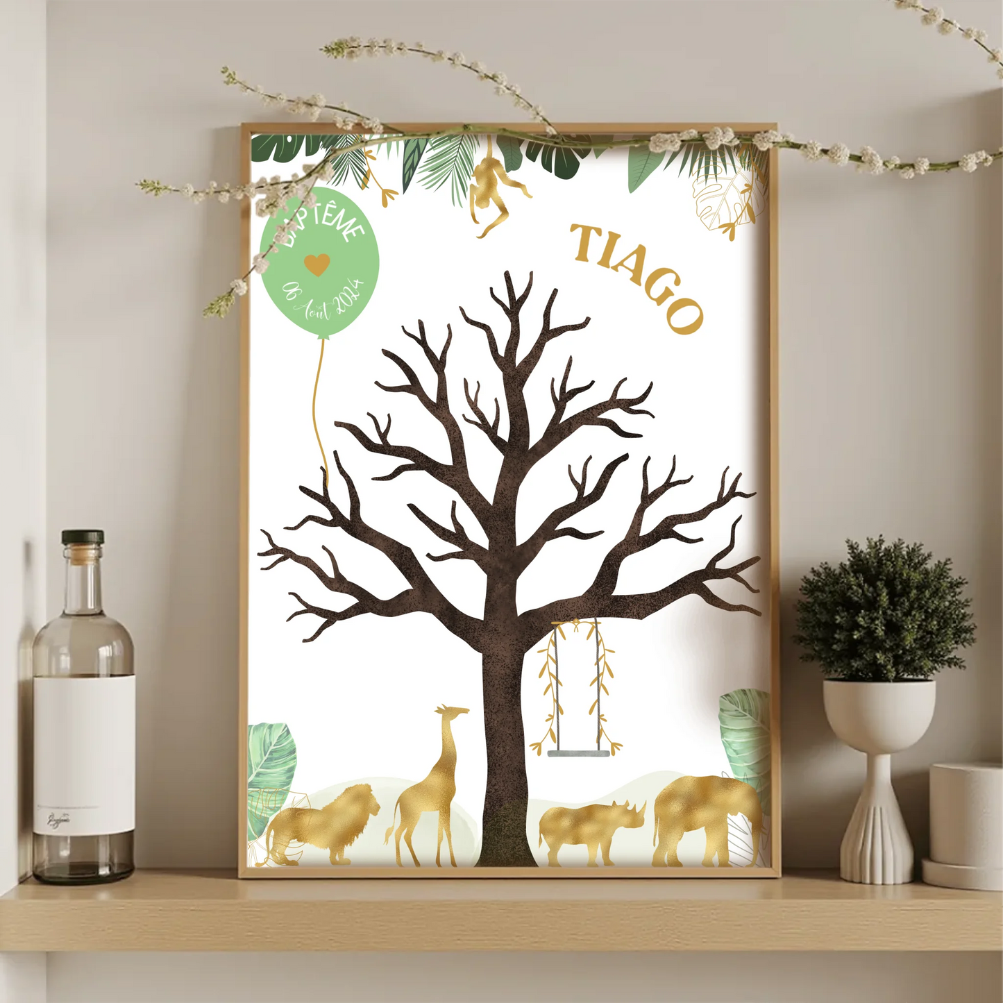 Affiche personnalisée - Baptême ou Anniversaire arbre à empreintes junPlume Revedor