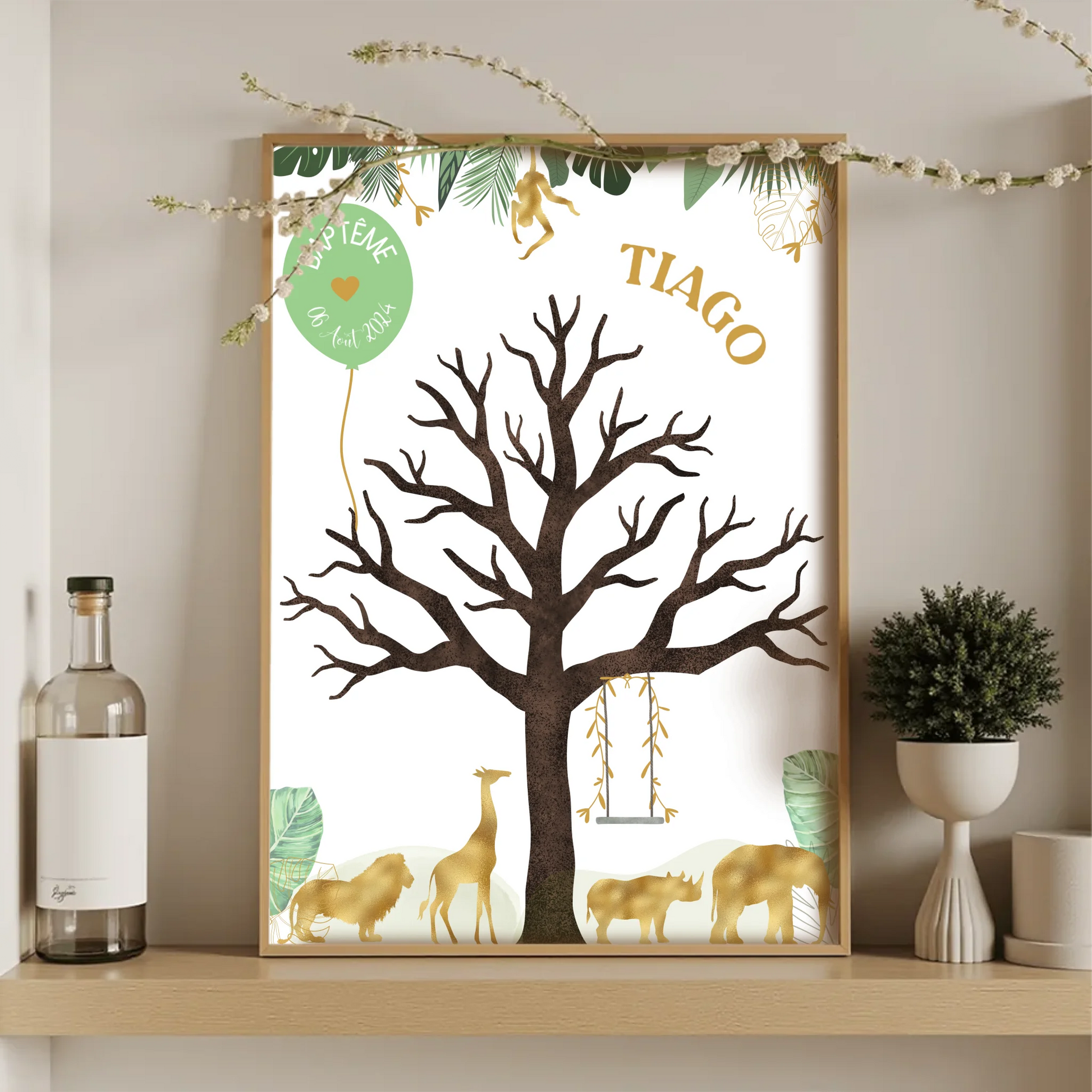 Affiche personnalisée - Baptême ou Anniversaire arbre à empreintes junPlume Revedor