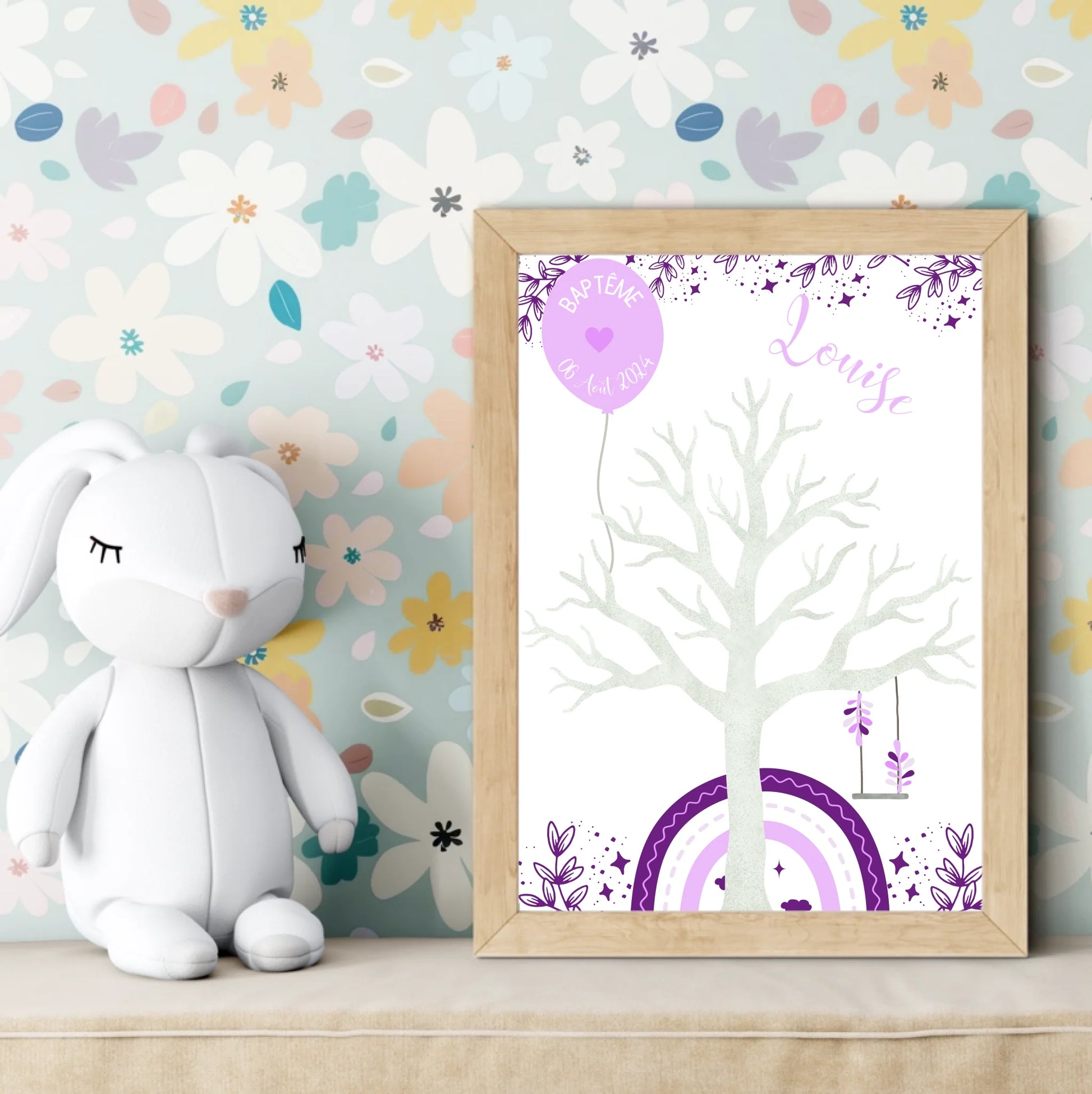 Affiche personnalisée - Baptême ou Anniversaire arbre à empreintes arcPlume Revedor