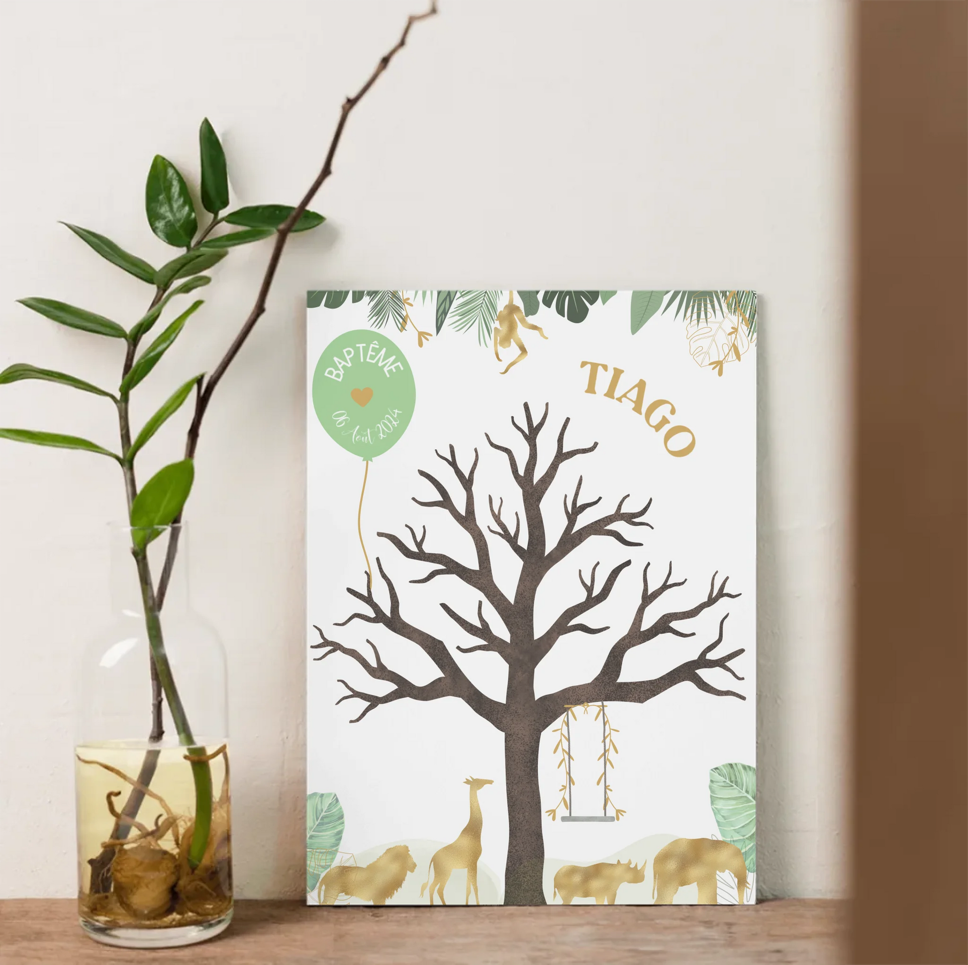 Affiche personnalisée - Baptême ou Anniversaire arbre à empreintes junPlume Revedor