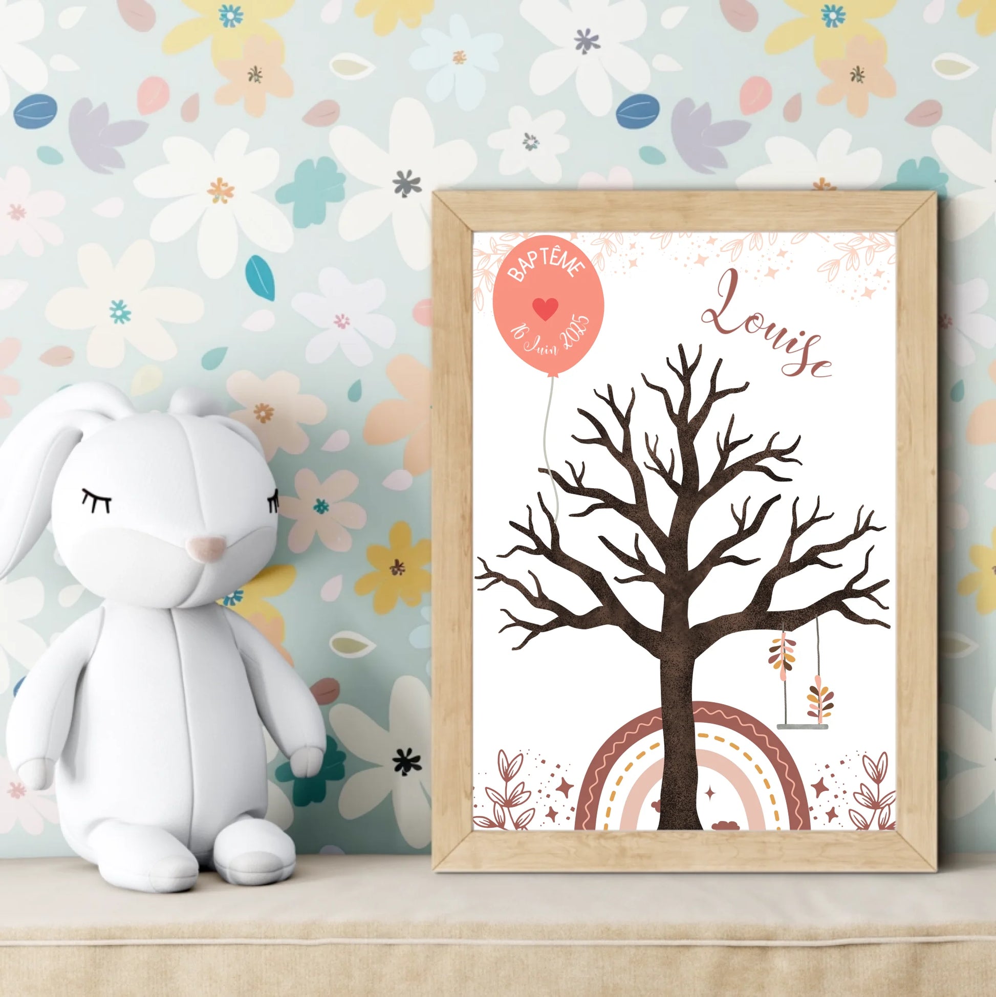 Affiche personnalisée - Baptême ou Anniversaire arbre à empreintes arcPlume Revedor