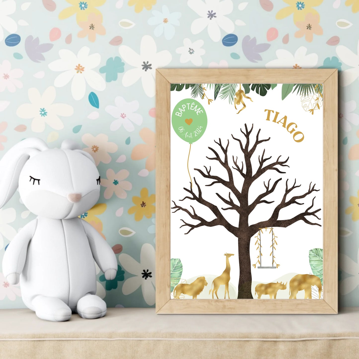 Affiche personnalisée - Baptême ou Anniversaire arbre à empreintes junPlume Revedor