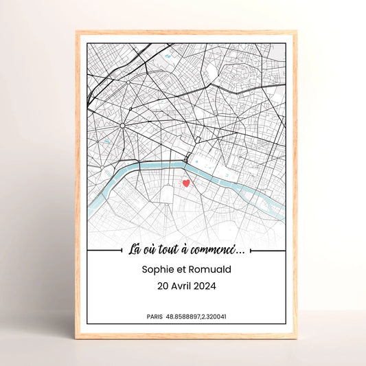 Affiche personnalisée - couple carte de villePlume Revedor