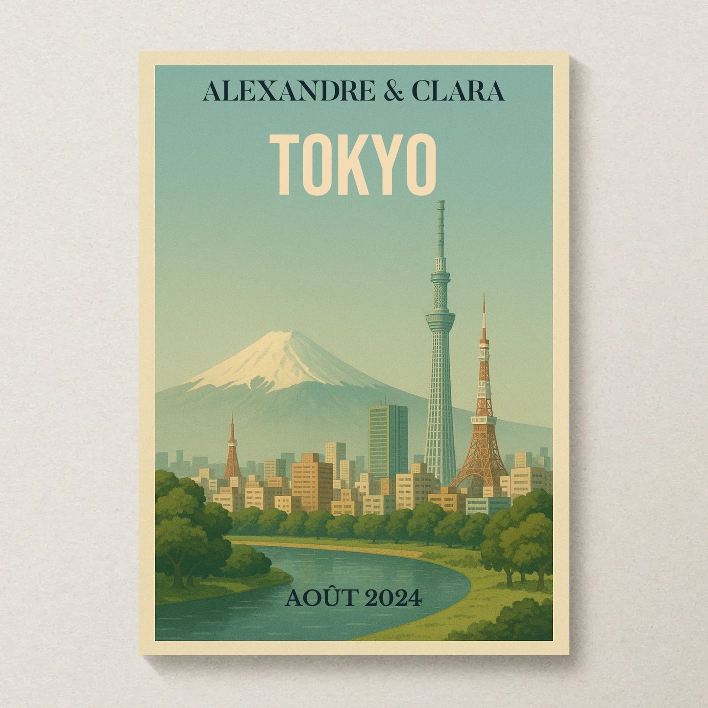 Affiche Tokyo vintage – Mont Fuji & skyline – déco murale personnalisaPlume Revedor