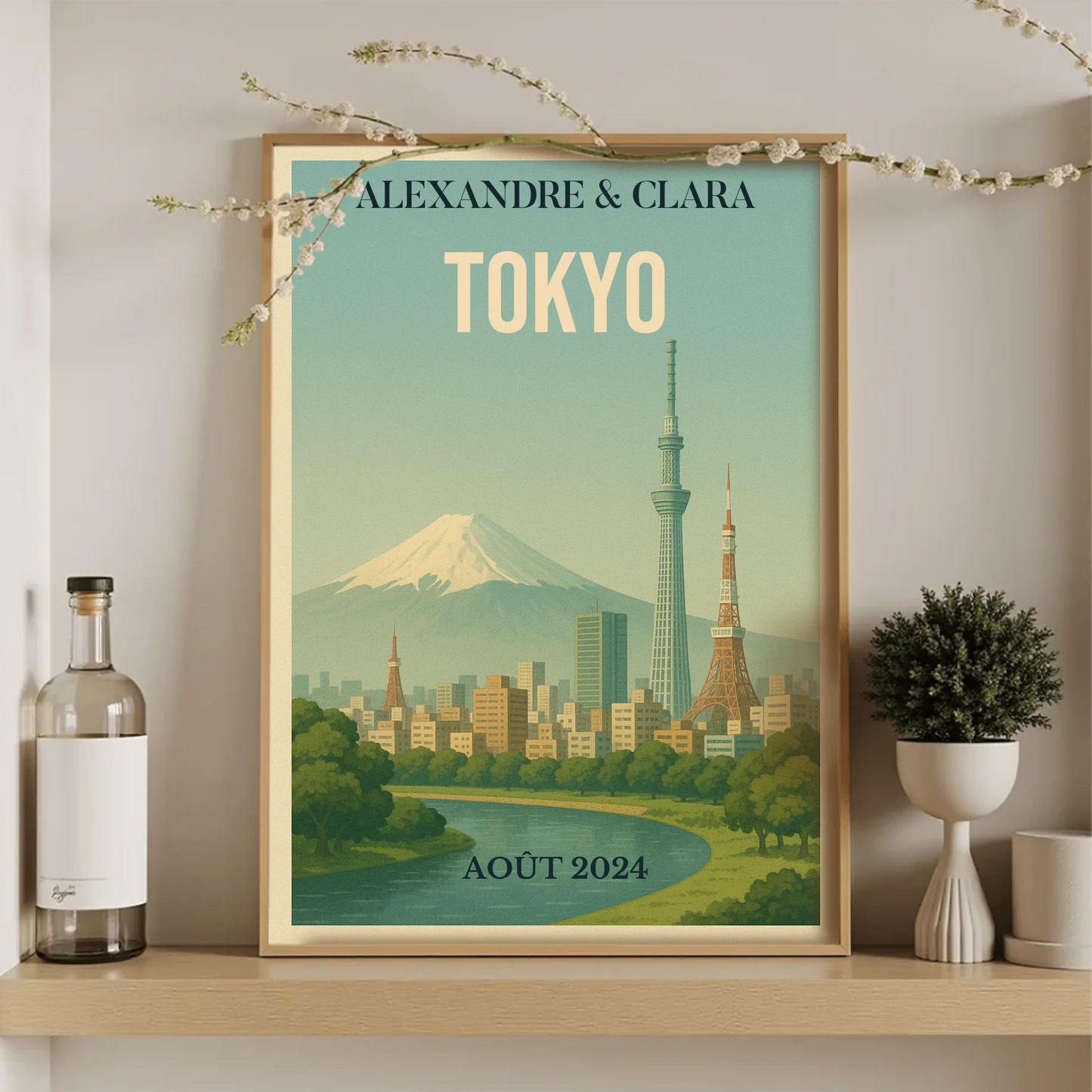Affiche Tokyo vintage – Mont Fuji & skyline – déco murale personnalisaPlume Revedor