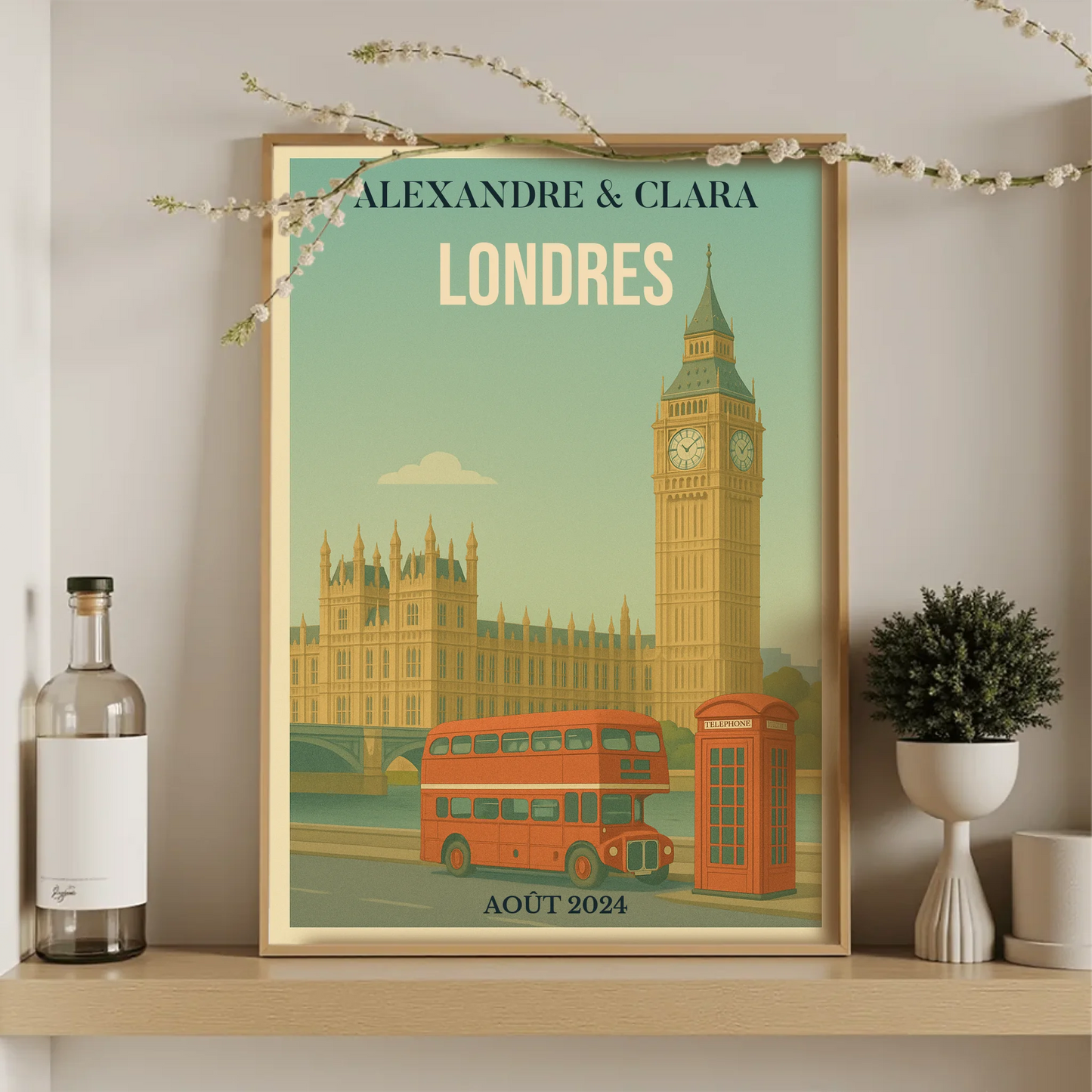 Affiche Londres personnalisée – Big Ben & bus rouge vintagePlume Revedor
