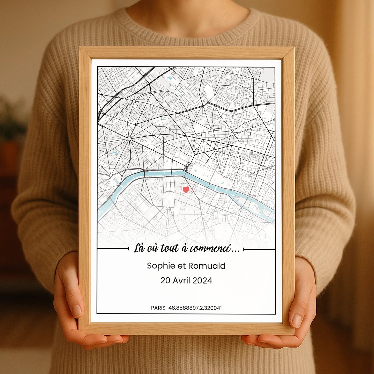 Affiche personnalisée - couple carte de villePlume Revedor