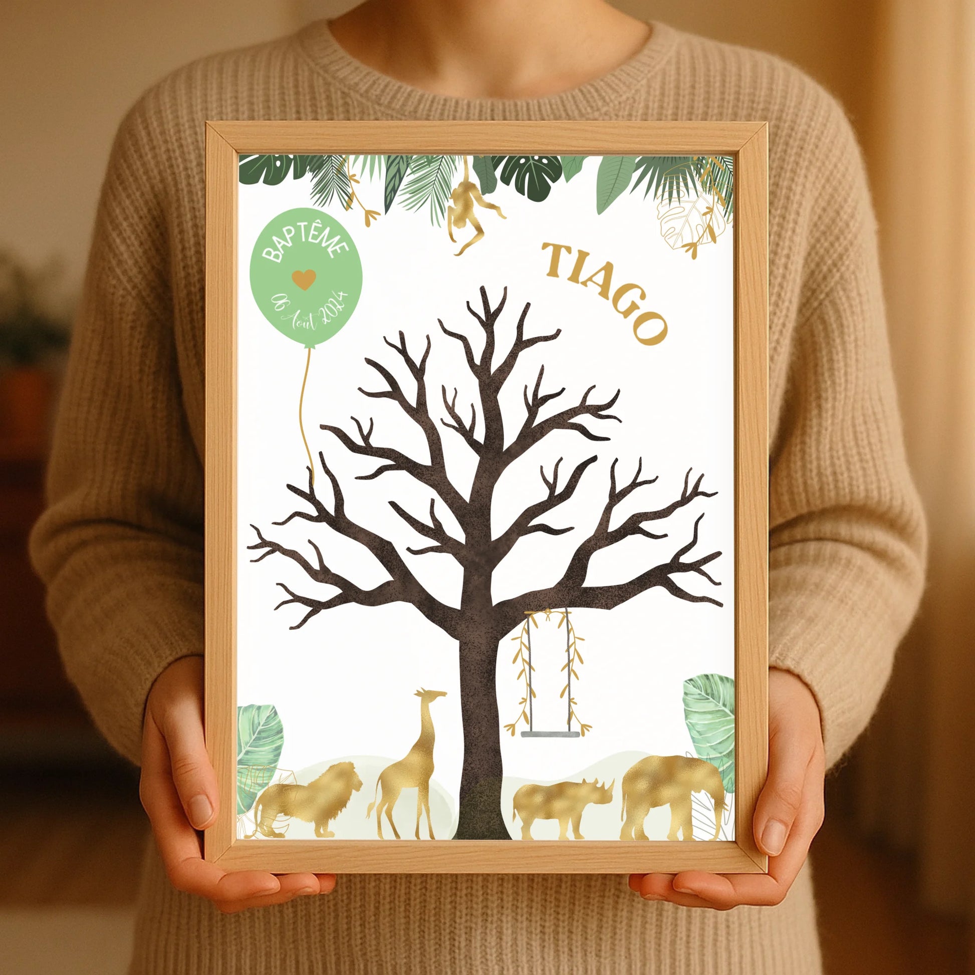 Affiche personnalisée - Baptême ou Anniversaire arbre à empreintes junPlume Revedor