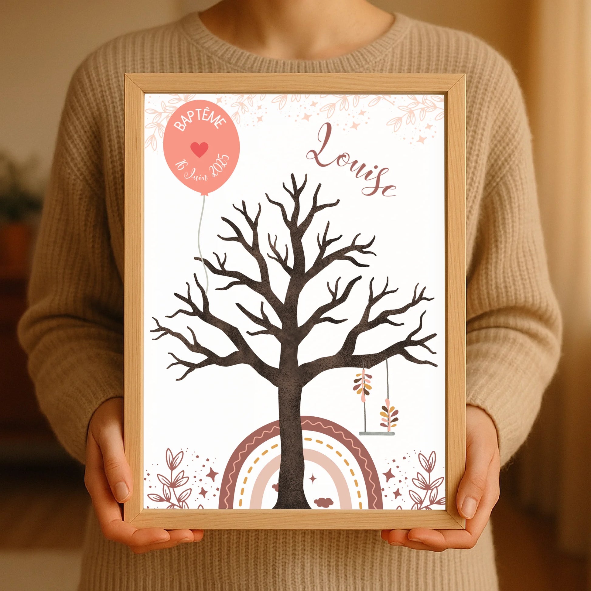 Affiche personnalisée - Baptême ou Anniversaire arbre à empreintes arcPlume Revedor