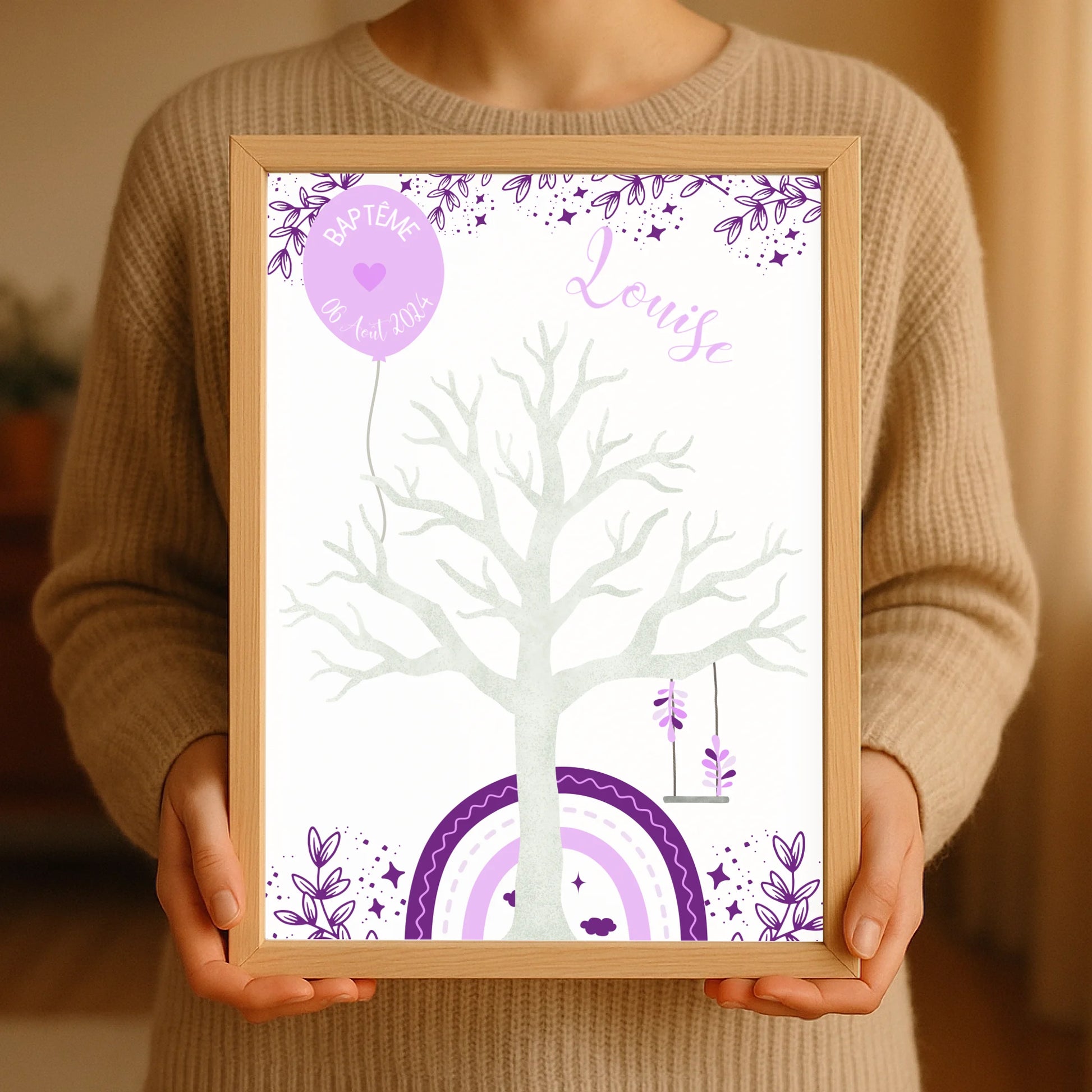 Affiche personnalisée - Baptême ou Anniversaire arbre à empreintes arcPlume Revedor