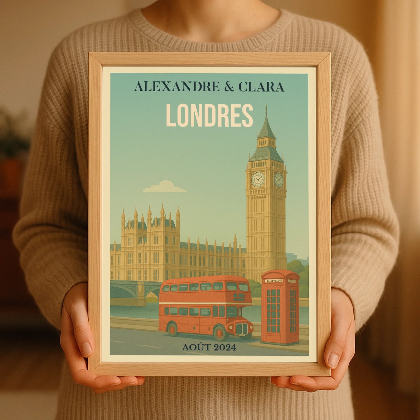 Affiche Londres personnalisée – Big Ben & bus rouge vintagePlume Revedor