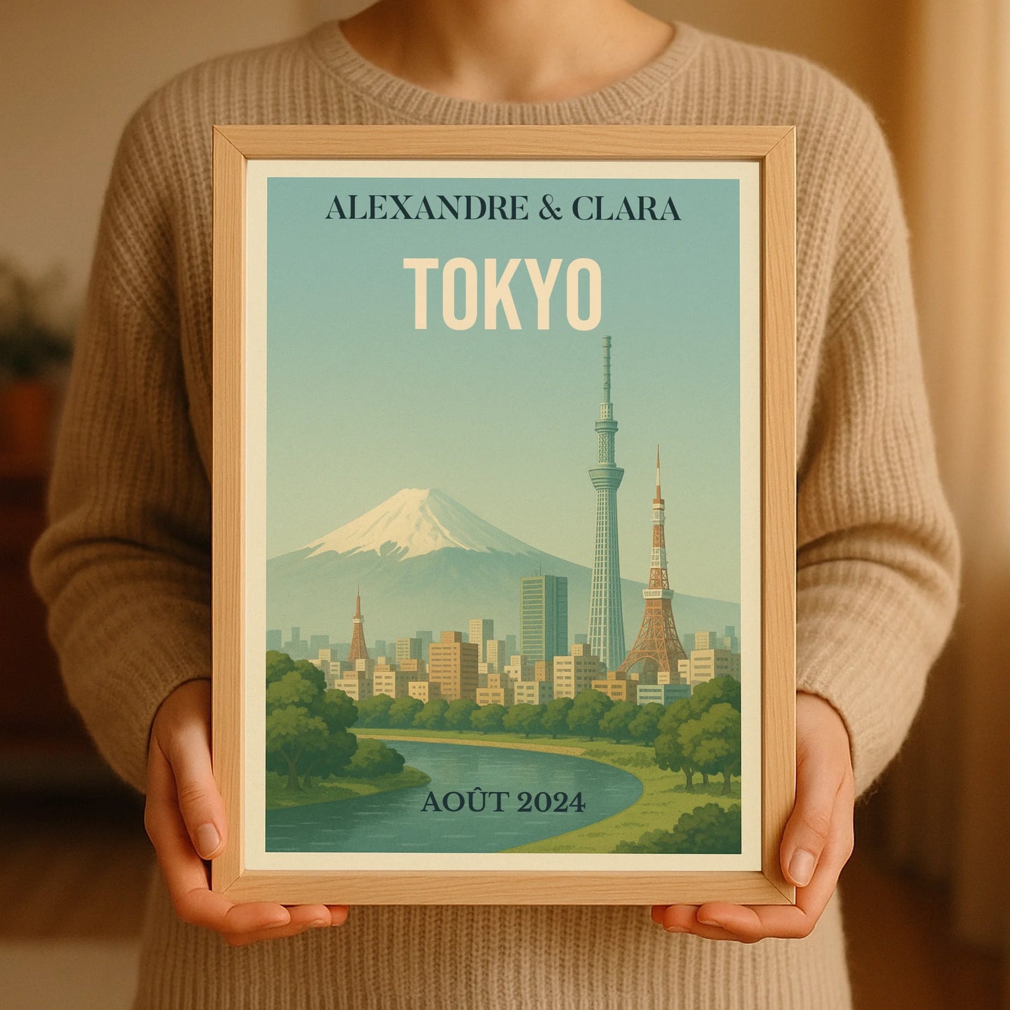 Affiche Tokyo vintage – Mont Fuji & skyline – déco murale personnalisaPlume Revedor