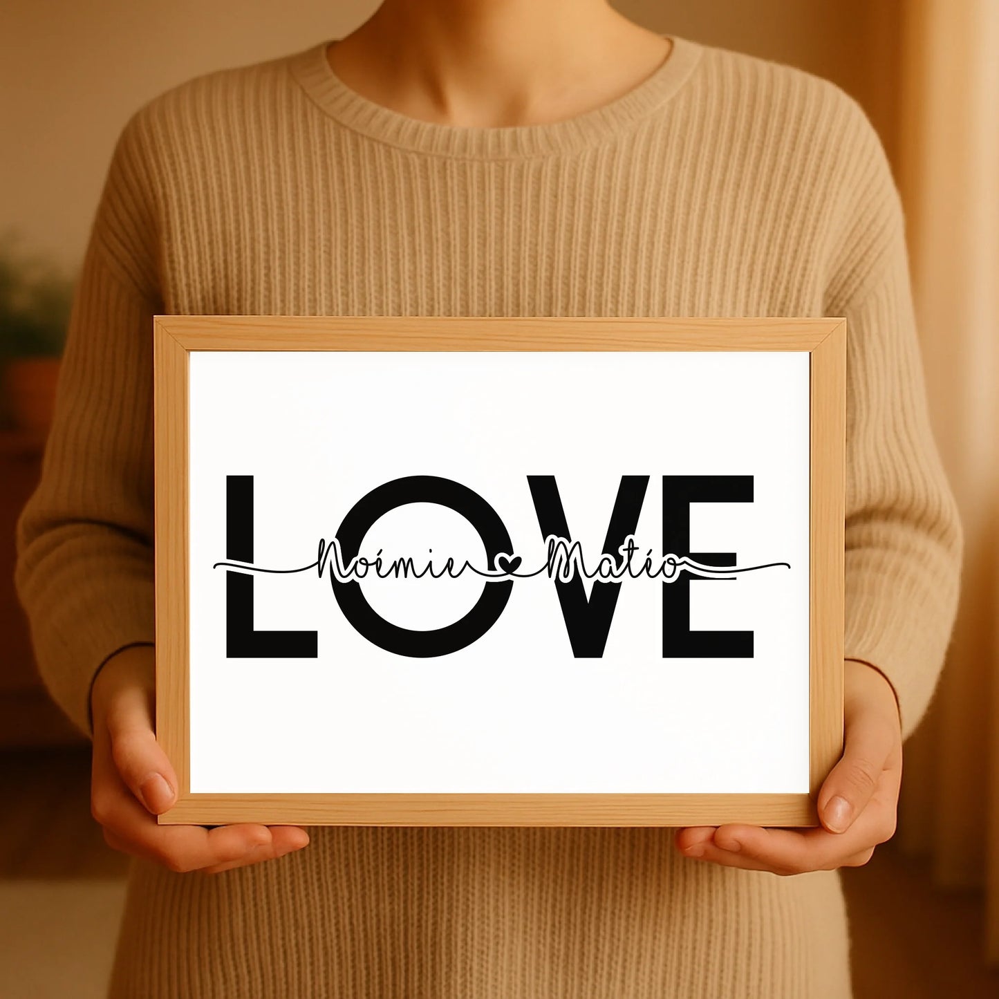 Affiche personnalisée Couple Mot et Prénoms - Cadeau personnalisé coupPlume Revedor