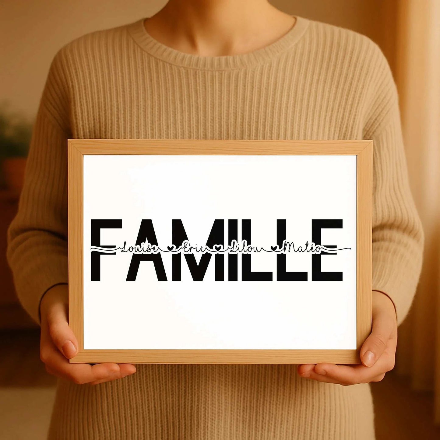 Cadeau personnalisé famille - affiche murale élégante avec cœurs