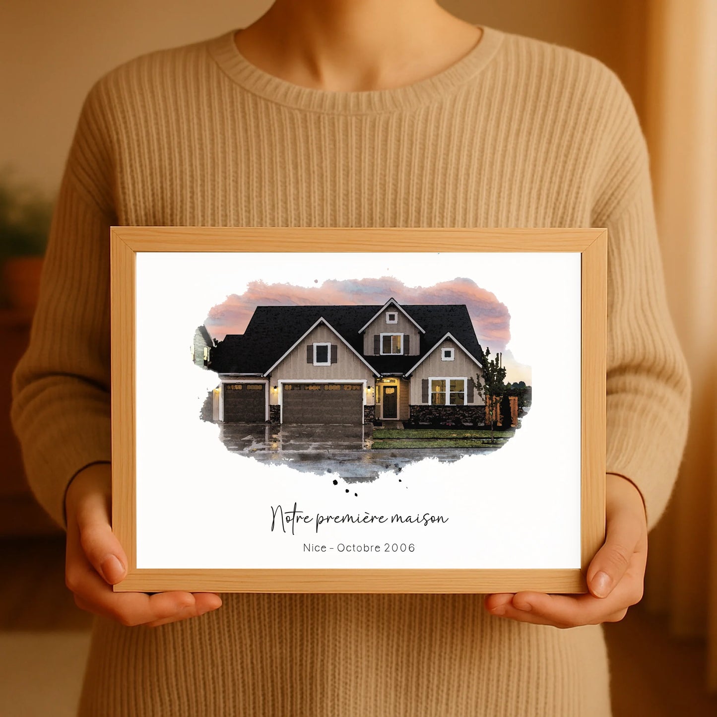 Affiche personnalisée - Maison Aquarelle à partir d'une photo - idée cPlume Revedor