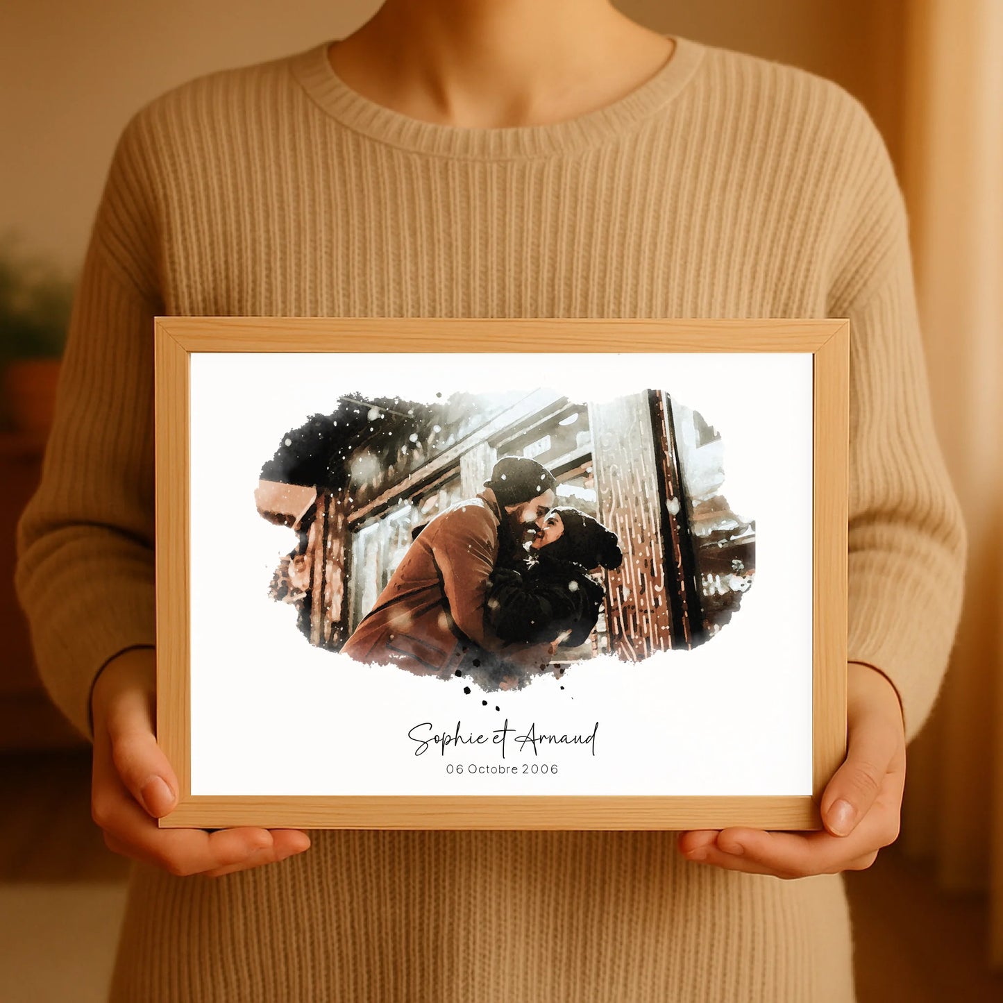 Affiche personnalisée - Couple Aquarelle Prénom et date Affiche couple Plume Revedor