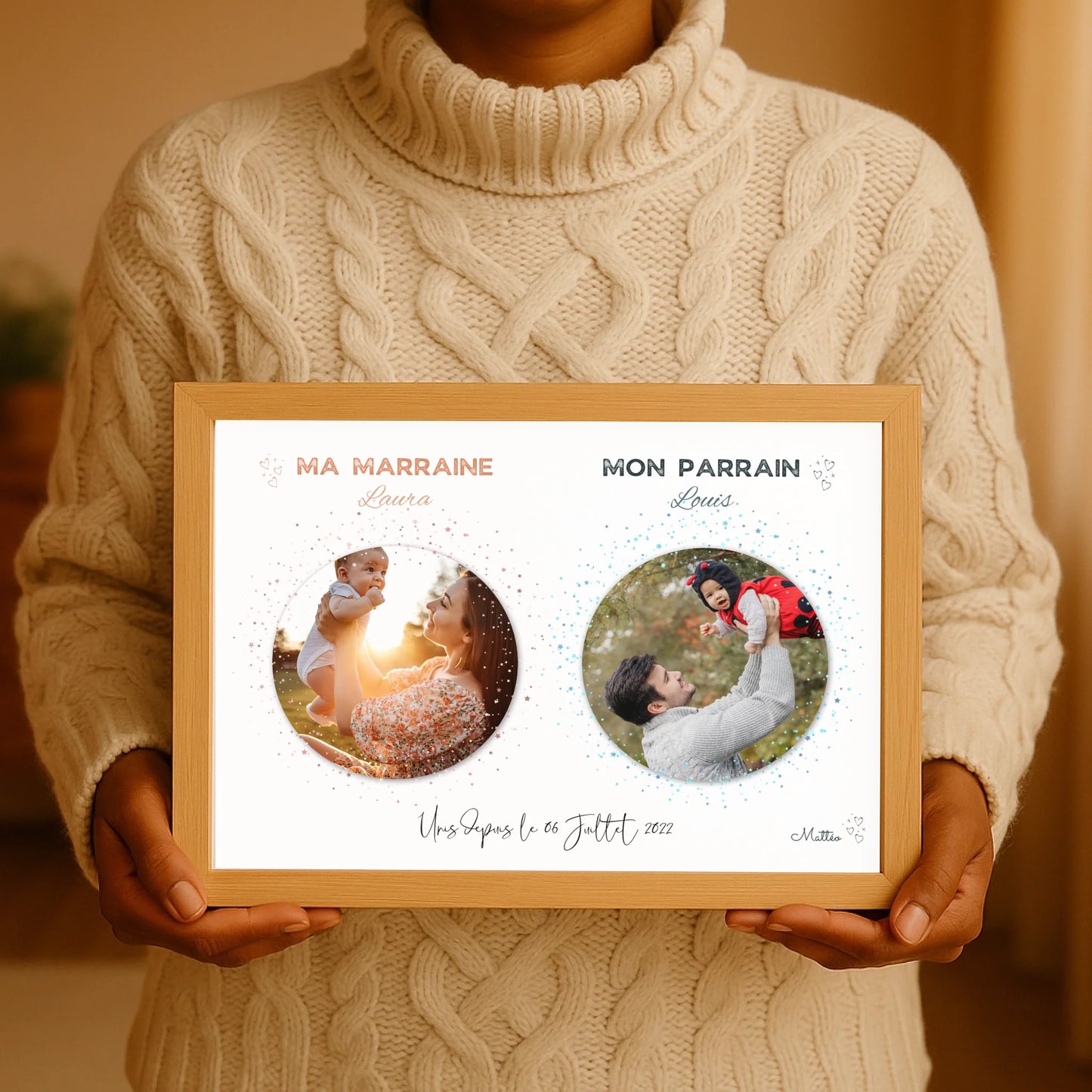 Affiche personnalisée - parrain et marraine avec photos - BaptêmePlume Revedor