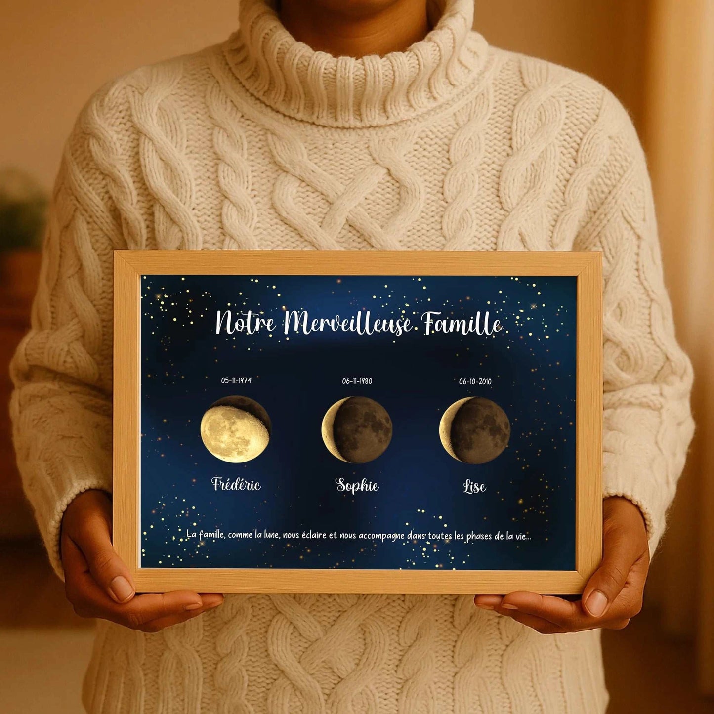 Affiche Famille Personnalisée Phase de la lune DoréePlume Revedor