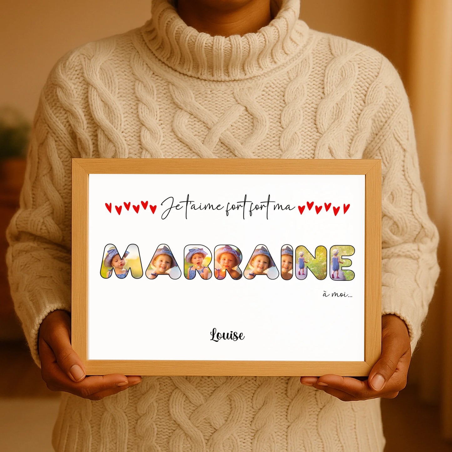 Affiche personnalisée - Mot Marraine avec photosPlume Revedor