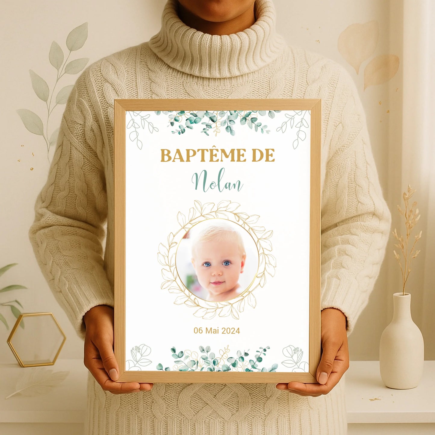 Affiche personnalisée Baptême ou Anniversaire arbre à empreintes "eucaPlume Revedor