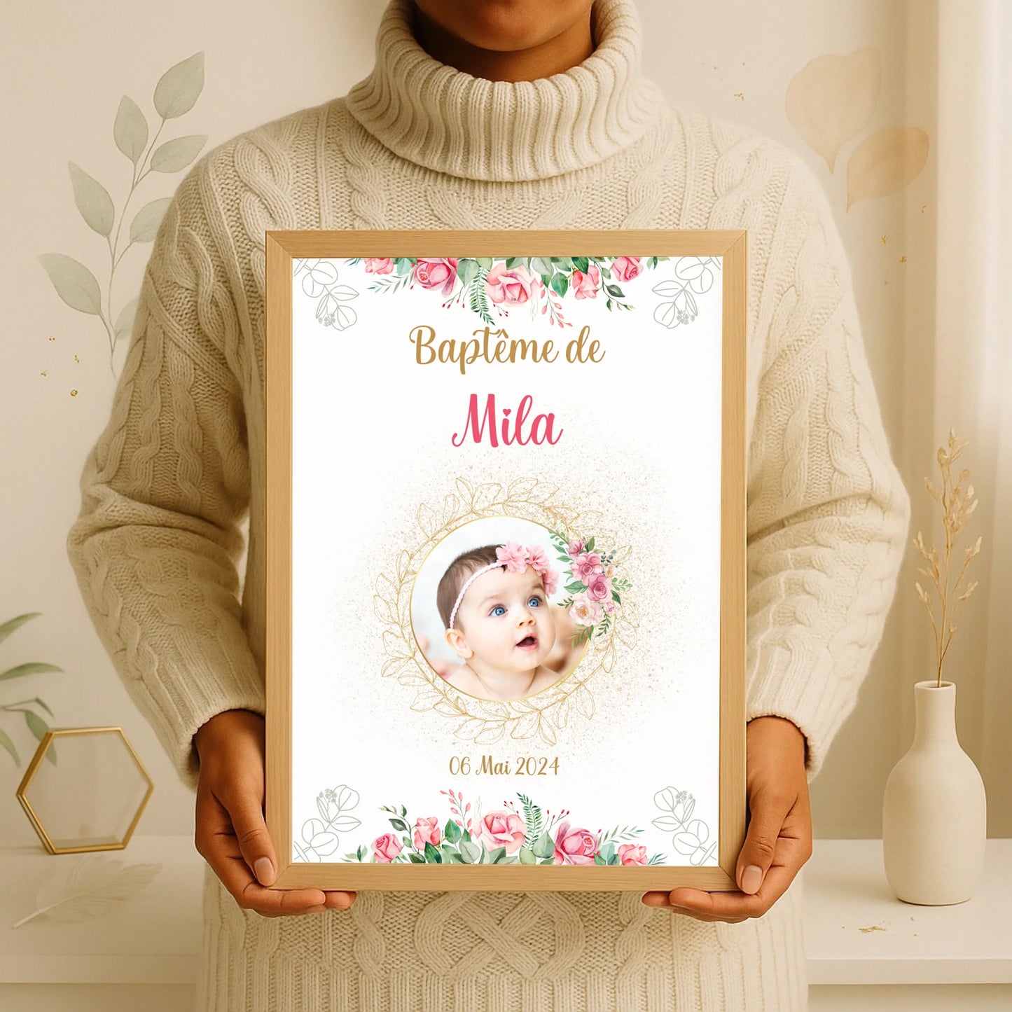Affiche personnalisée Baptême ou Anniversaire arbre à empreintes baptêPlume Revedor