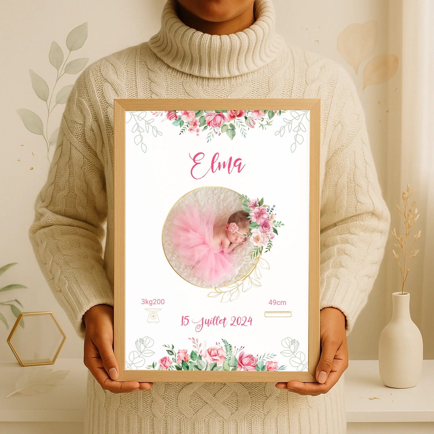 Affiche personnalisée - Naissance Bohème RosesPlume Revedor