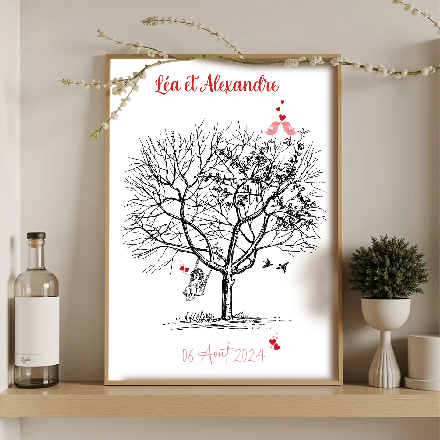 Affiche personnalisée - Mariage Arbre à empreintesPlume Revedor