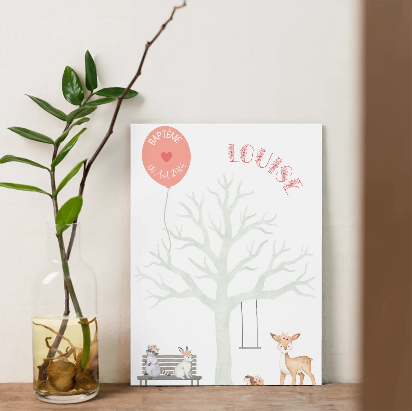 Affiche personnalisée - Baptême ou Anniversaire arbre à empreintes aniPlume Revedor
