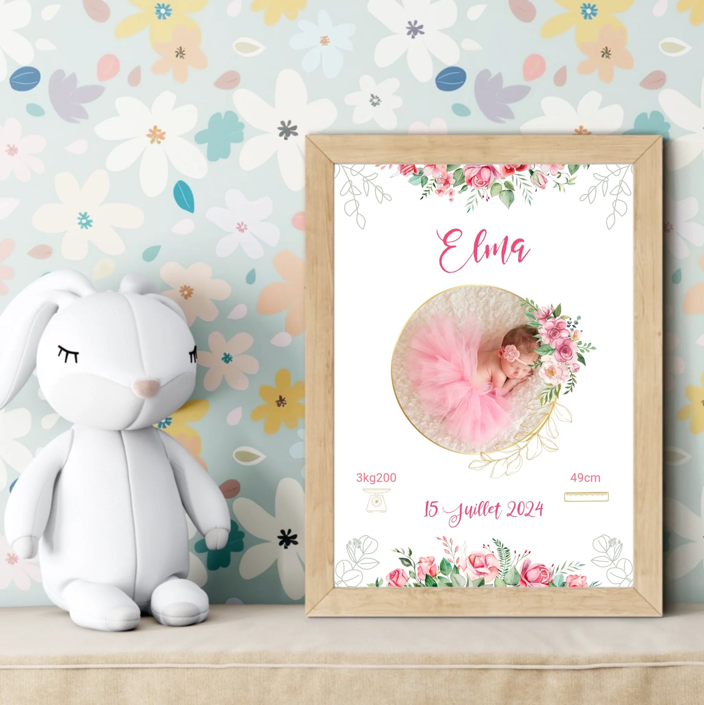 Affiche personnalisée - Naissance Bohème RosesPlume Revedor