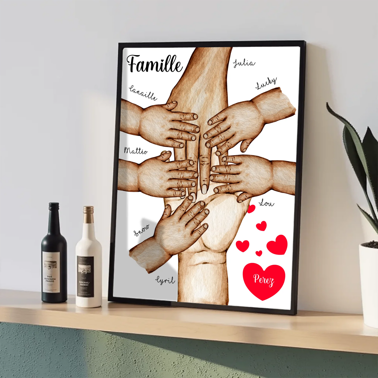 Affiche Famille Personnalisée - Mains et animaux - Cadeau personnaliséPlume Revedor
