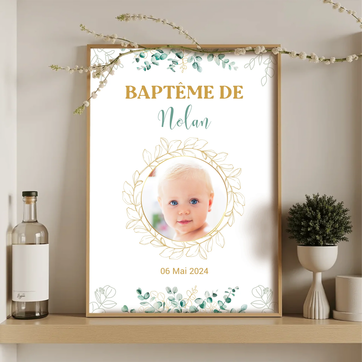 Affiche personnalisée Baptême ou Anniversaire arbre à empreintes "eucaPlume Revedor