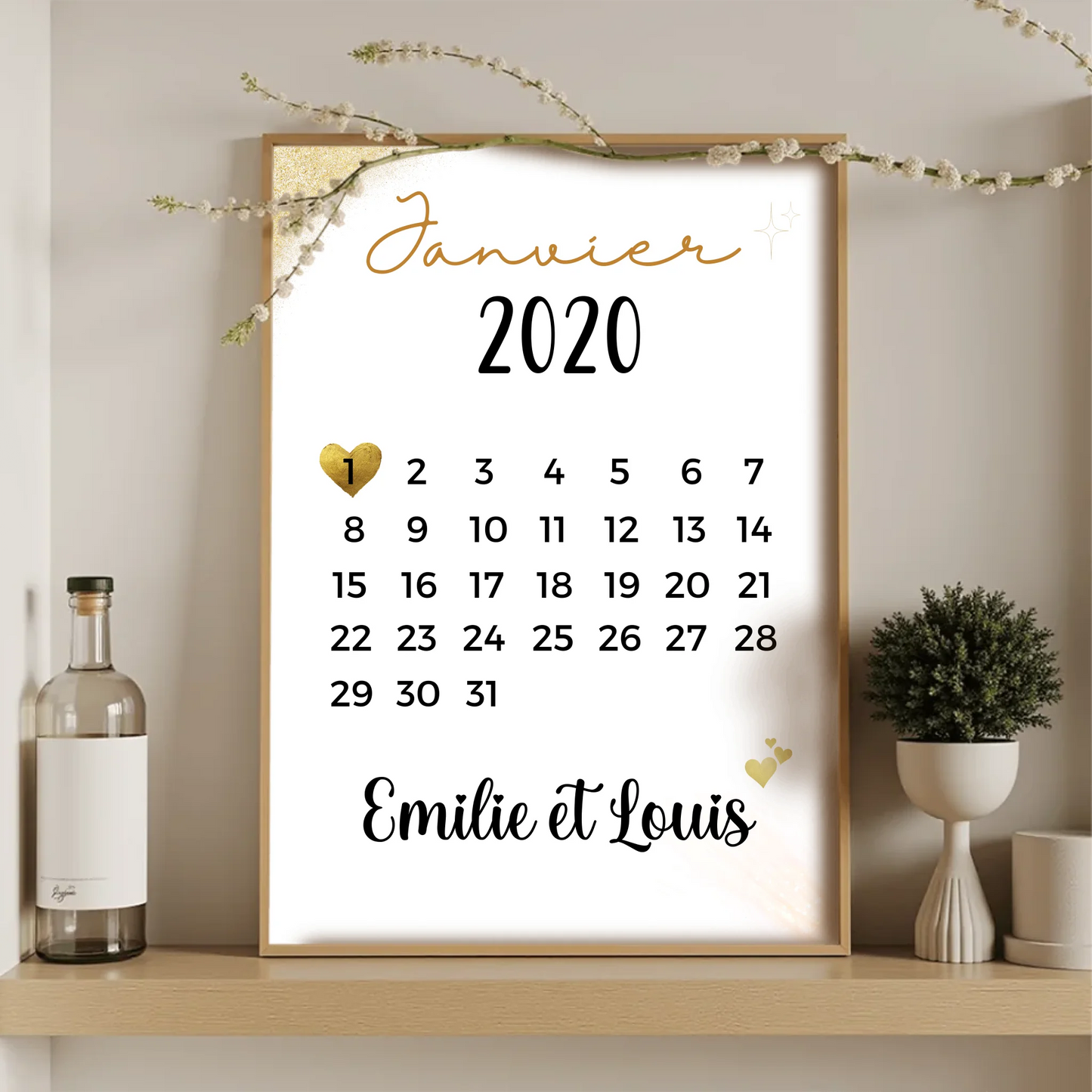 Affiche couple Personnalisée - Calendrier date de rencontrePlume Revedor