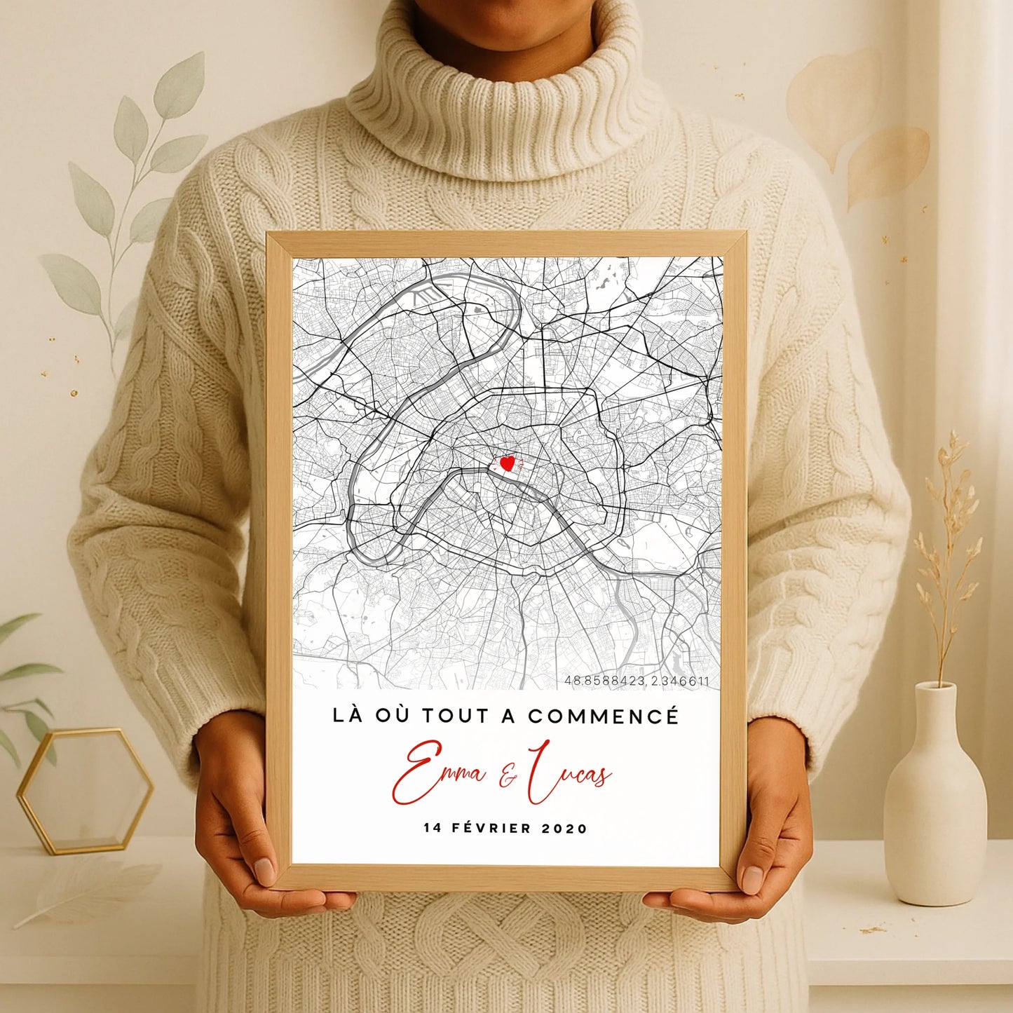 Affiche Couple Personnalisée Lieu de Rencontre - Carte "Là où tout a cPlume Revedor