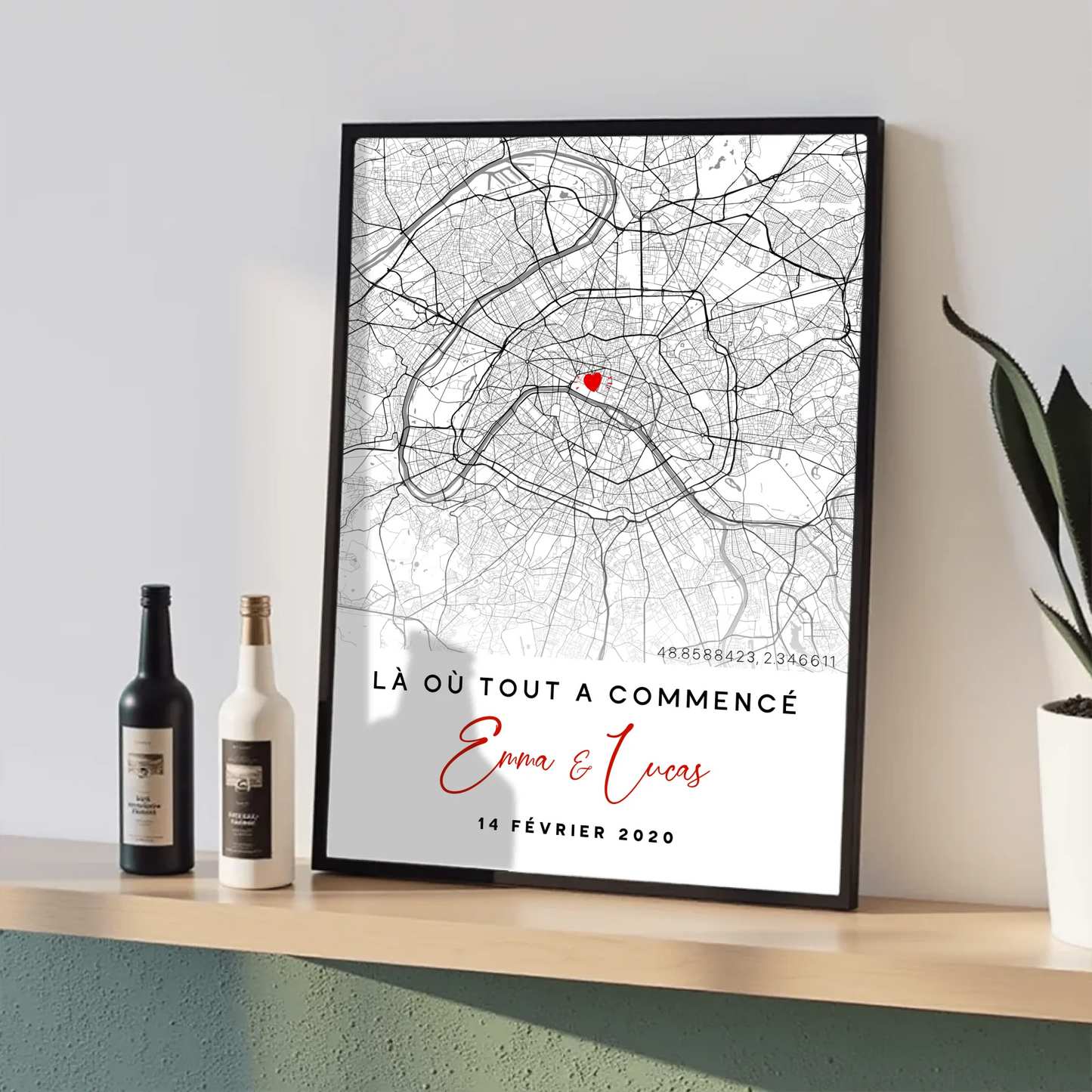 Affiche Couple Personnalisée Lieu de Rencontre - Carte "Là où tout a cPlume Revedor
