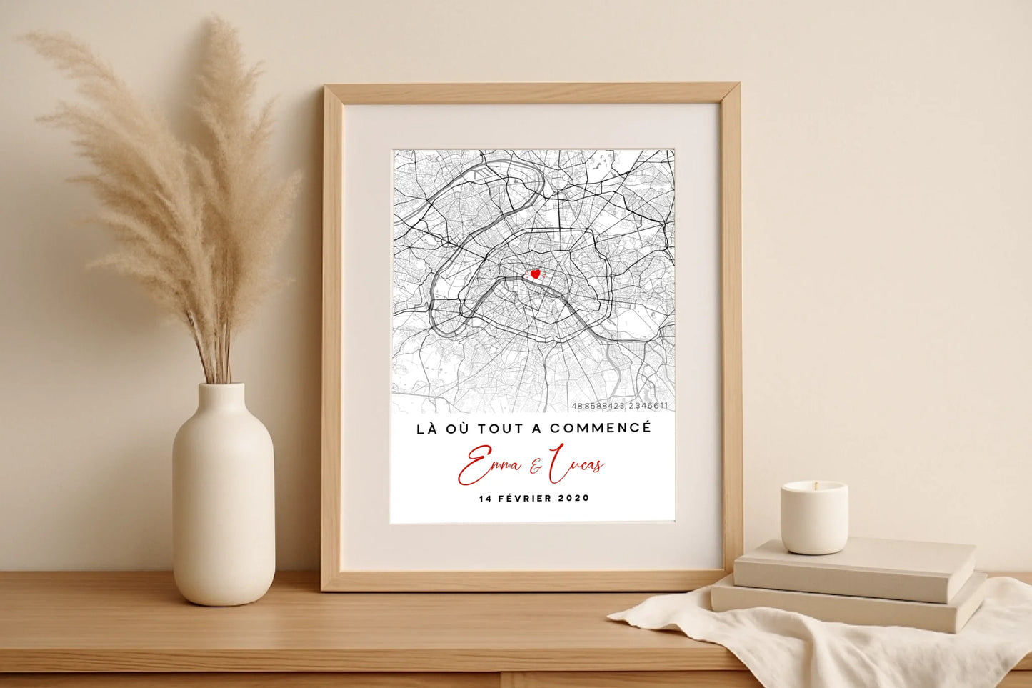 Affiche Couple Personnalisée Lieu de Rencontre - Carte "Là où tout a cPlume Revedor