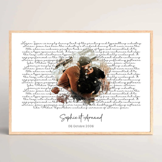 Cadre personnalisé Couple aquarelle Paroles de chanson, prénoms et date - cadeau personnalisé couple