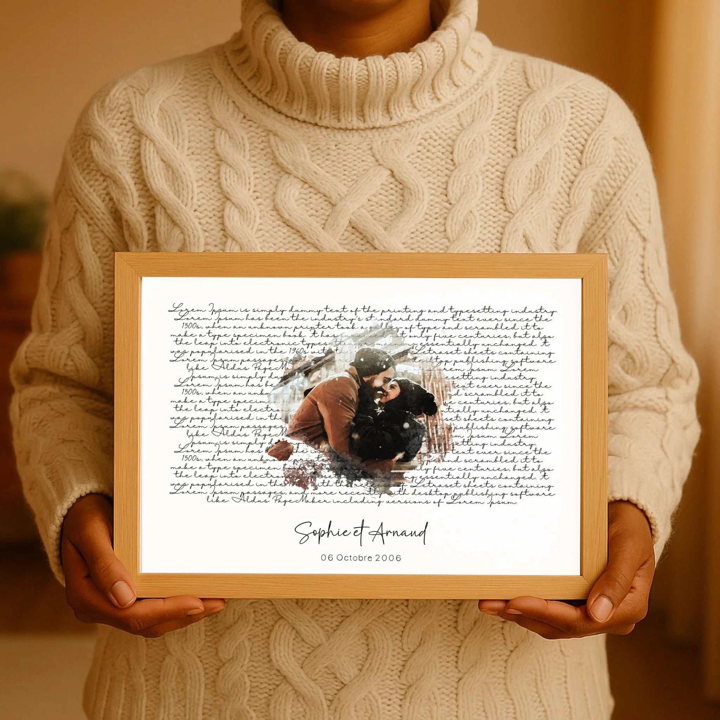 Affiche personnalisée - Couple aquarelle Paroles de chanson, prénoms e Affiche personnalisé Plume Revedor