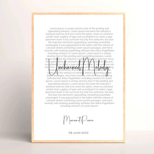 Cadre personnalisé - Couple Paroles de chanson, prénoms et date