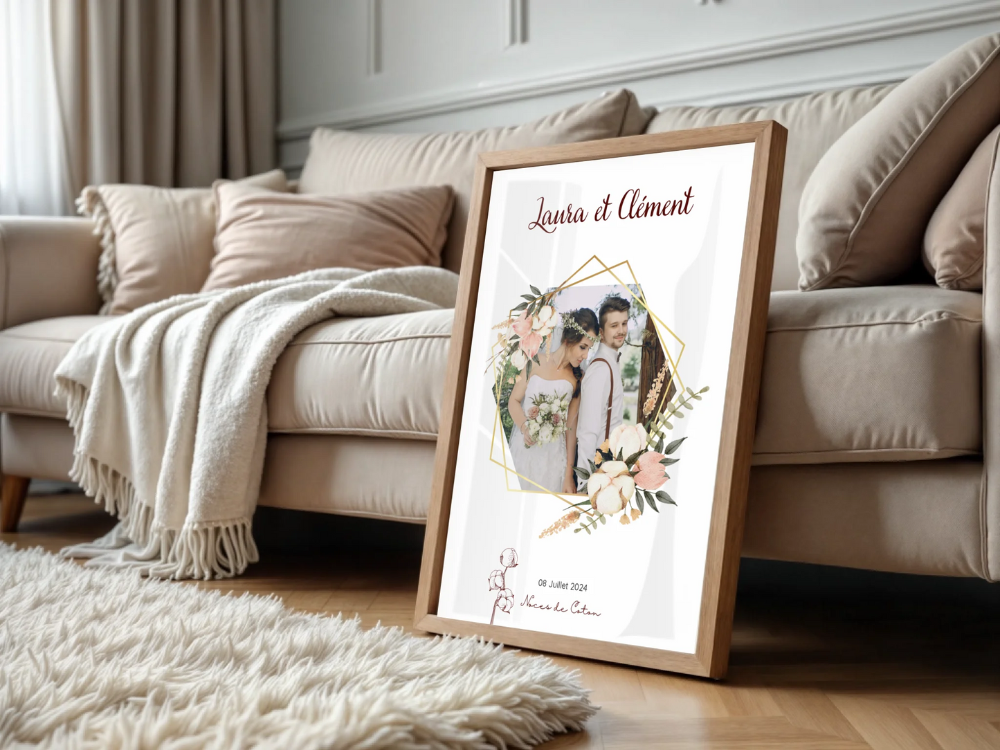 Affiche Personnalisée Noces de coton - Cadeau Noces de Coton - Cadeau Anniversaire de mariage