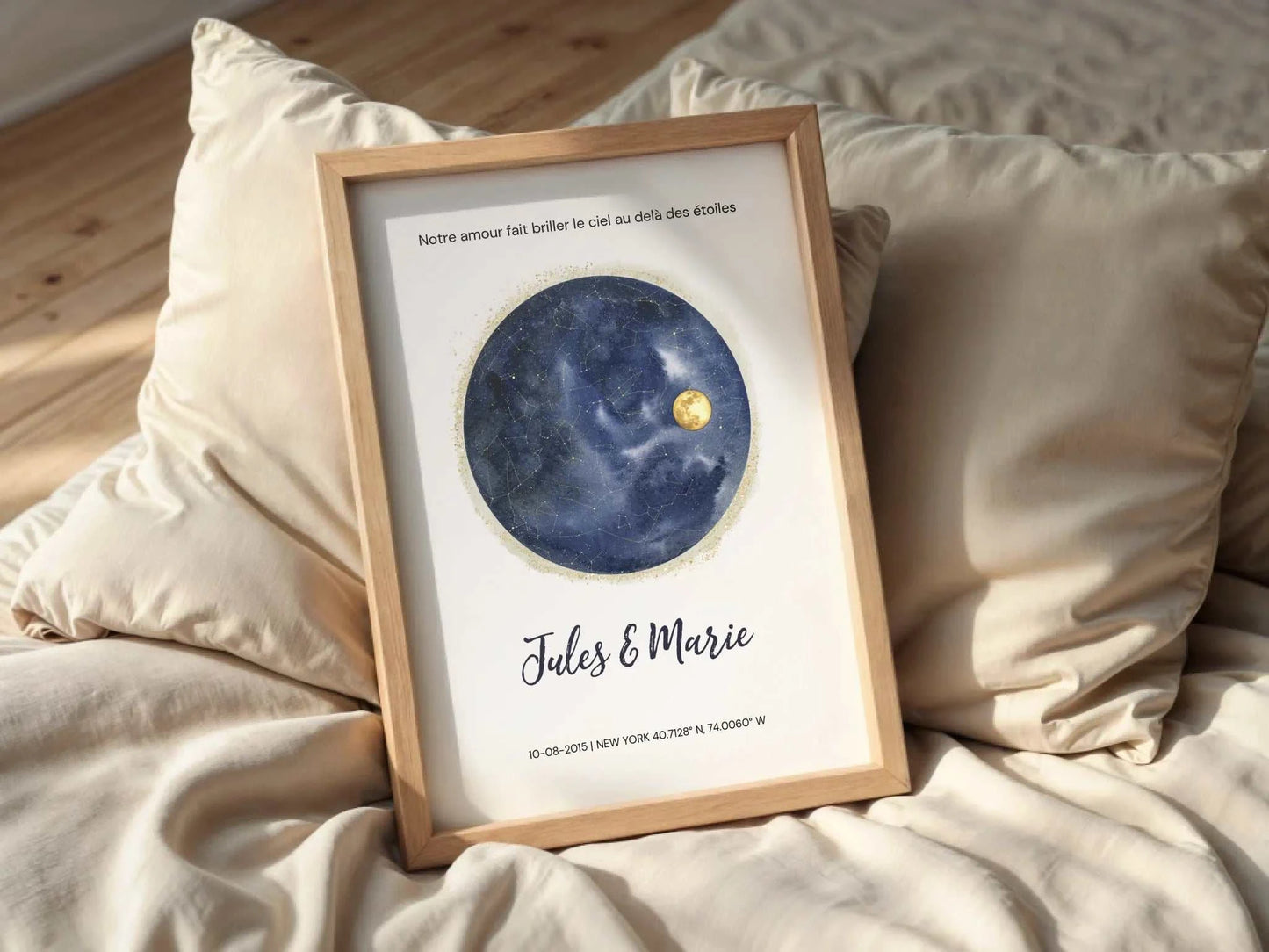 Affiche Personnalisée Ciel Étoilé avec Constellations – Cadeau Couple Unique, Date & Lieu Spéciaux