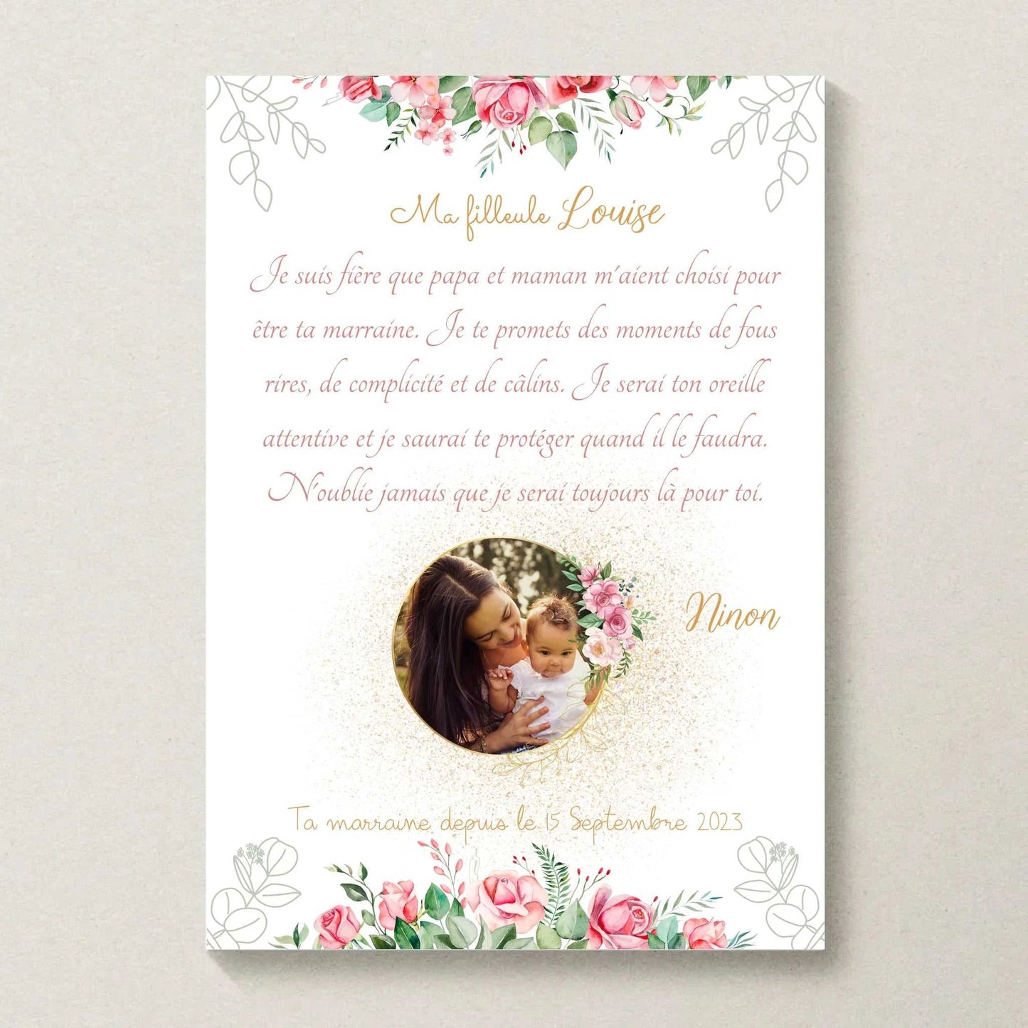 Affiche Personnalisée - Filleul(e) avec Texte et photo - Cadeau filleule personnalisé