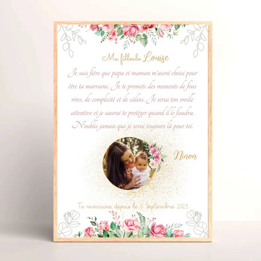 Cadre Personnalisé - Filleul(e) avec Texte et photo - Cadeau filleule personnalisé