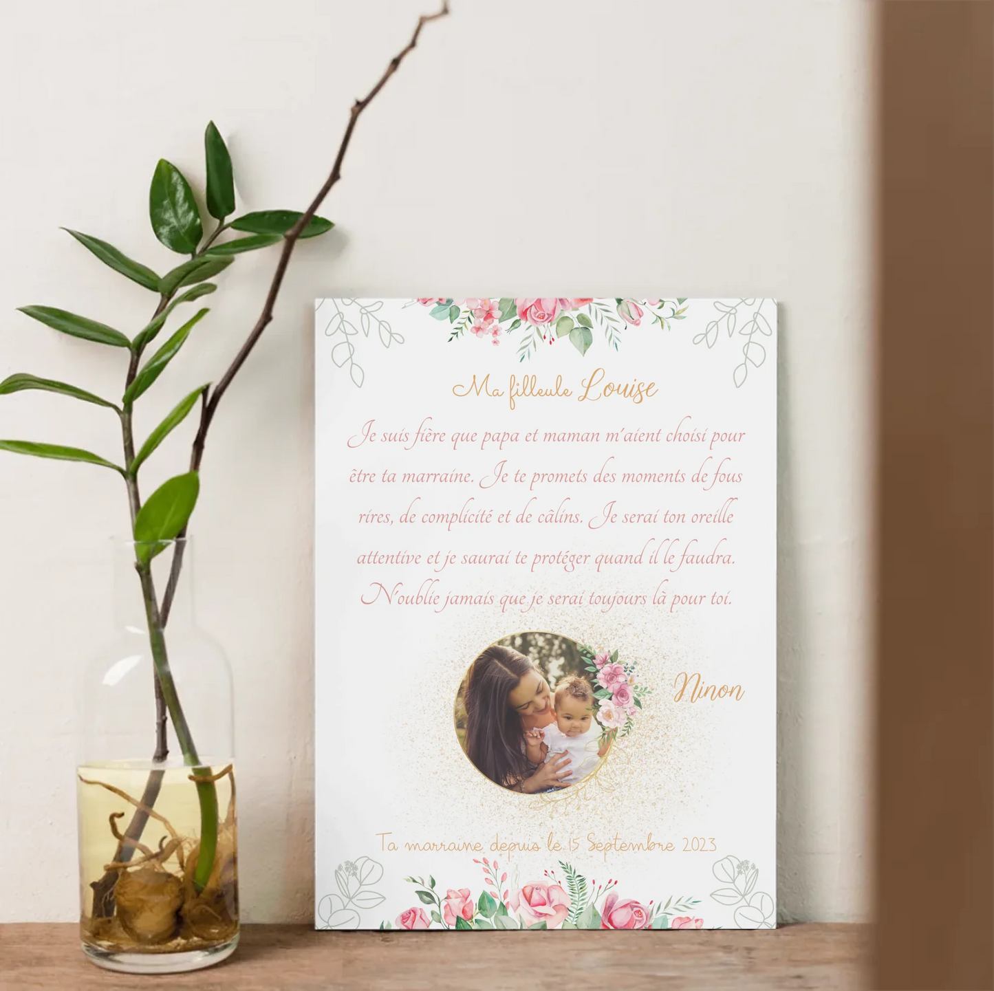 Affiche marraine personnalisée pour filleule – texte tendre avec photo et prénom