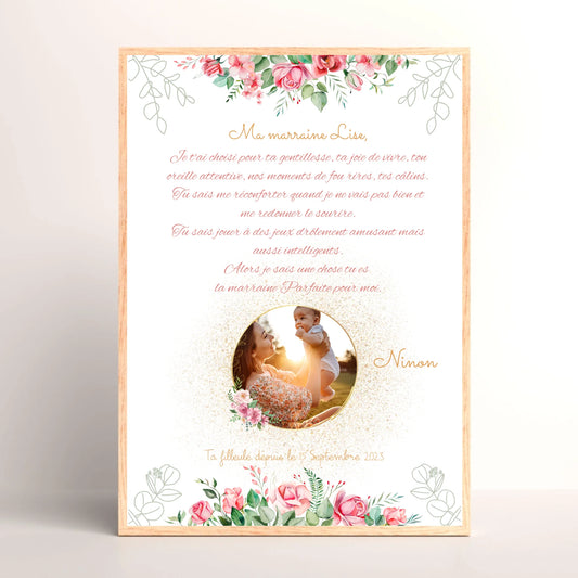 Cadre personnalisé - Marraine ou Parrain avec Texte et photo - cadeau personnalisé Marraine Parrain