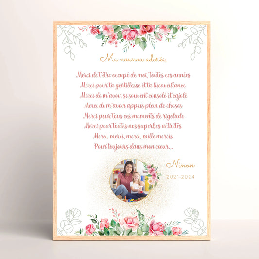 Cadre personnalisé - Nounou ou Crèche avec Texte et photo